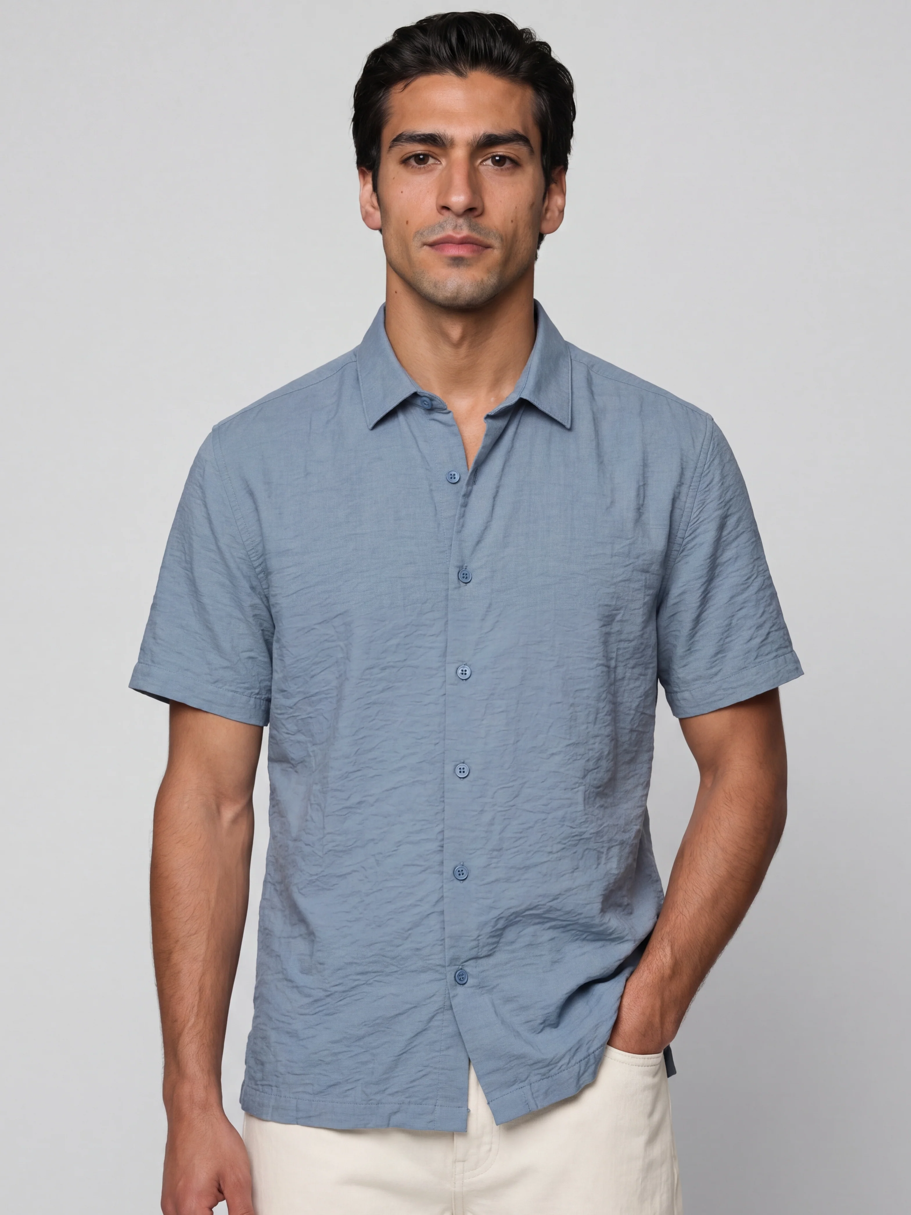 Blue Grey Crinkled Solid Shirt