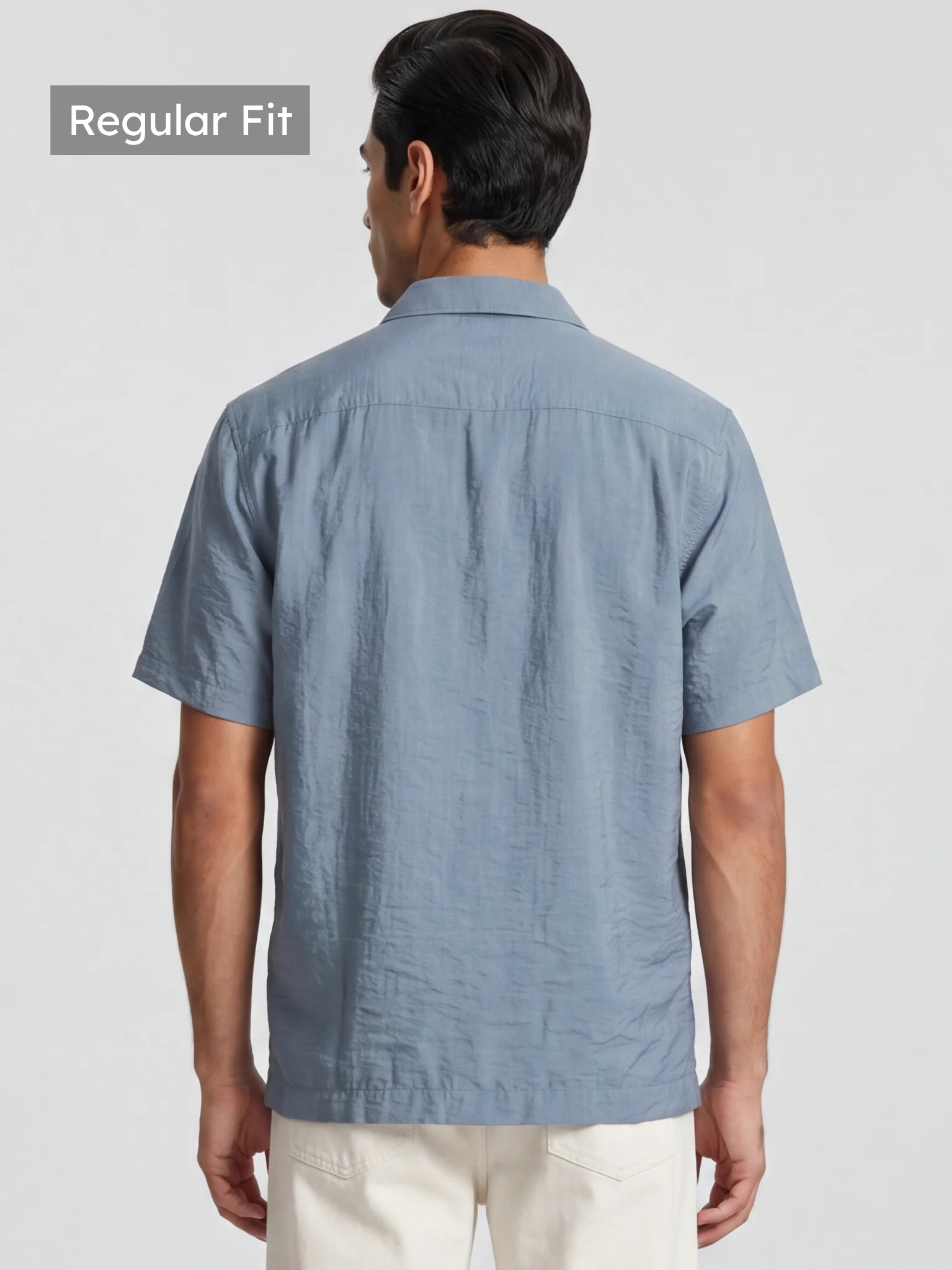 Blue Grey Crinkled Solid Shirt - Image 3