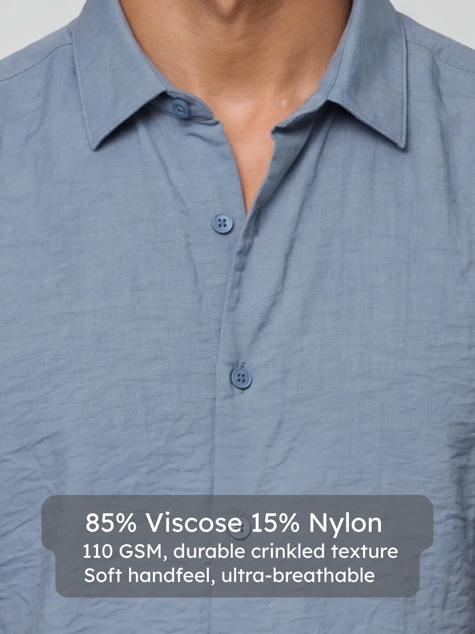 Blue Grey Crinkled Solid Shirt - Image 4
