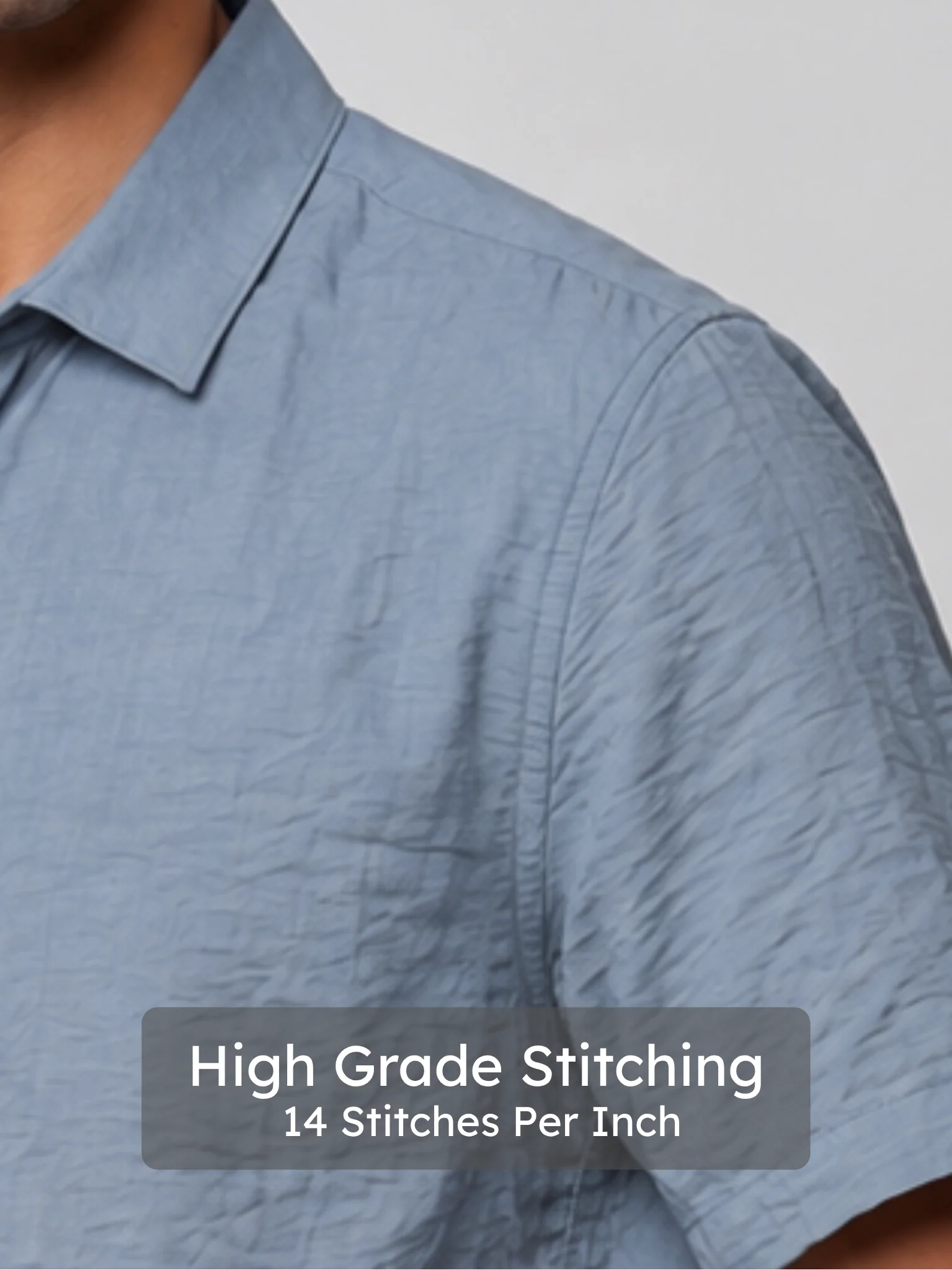 Blue Grey Crinkled Solid Shirt - Image 5