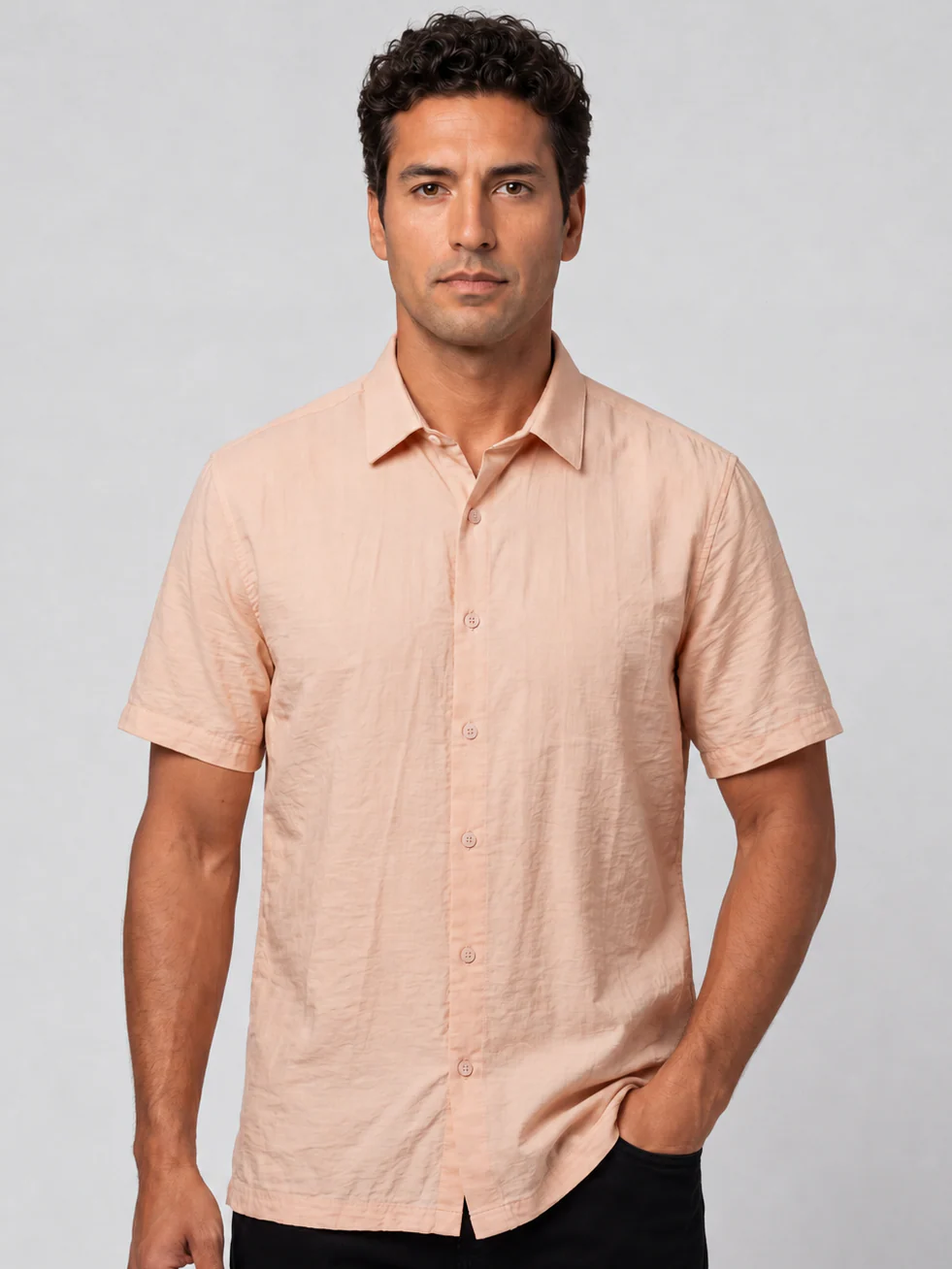 Champagne Pink Crinkled Solid Shirt