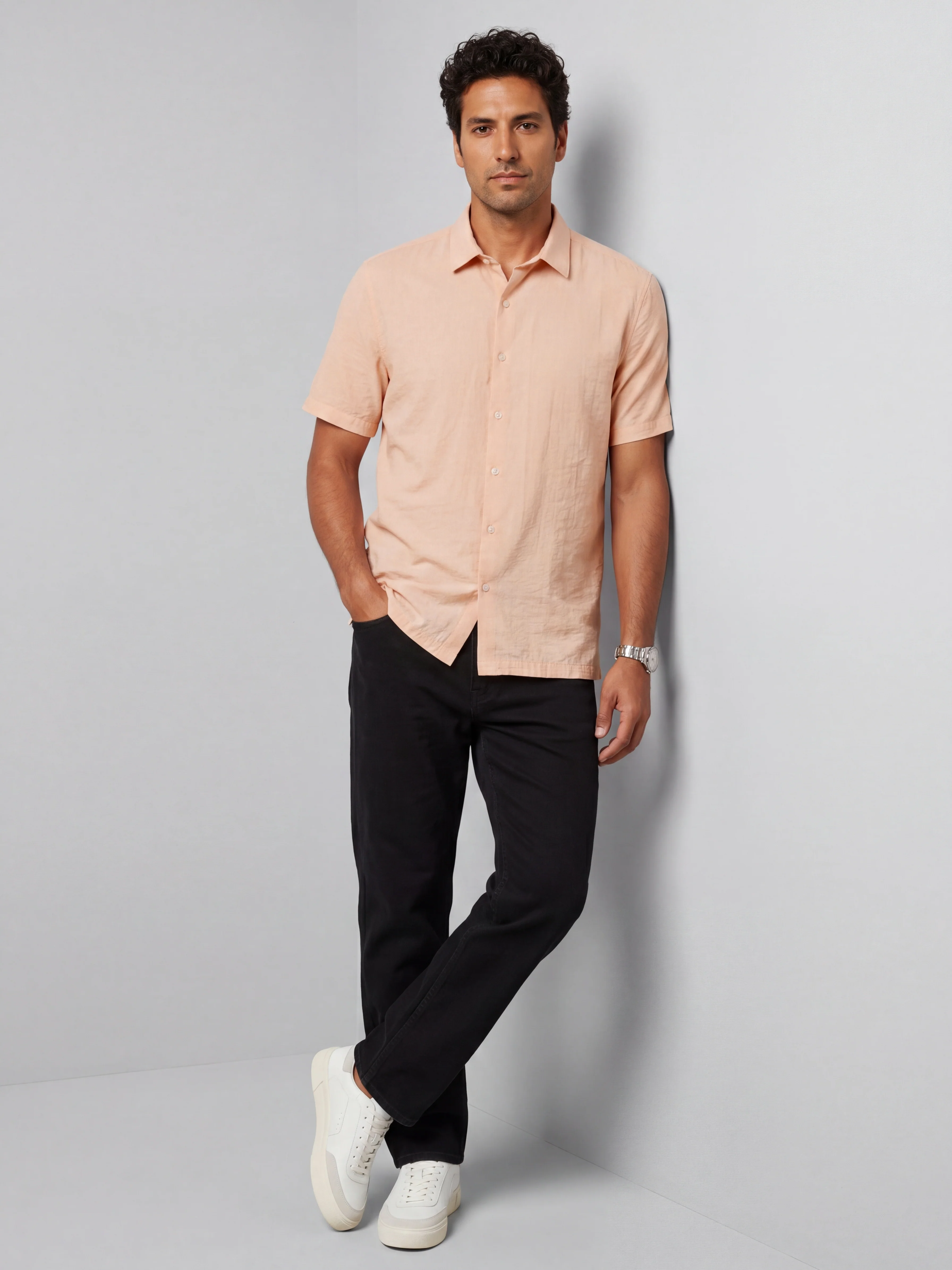 Champagne Pink Crinkled Solid Shirt - Image 2