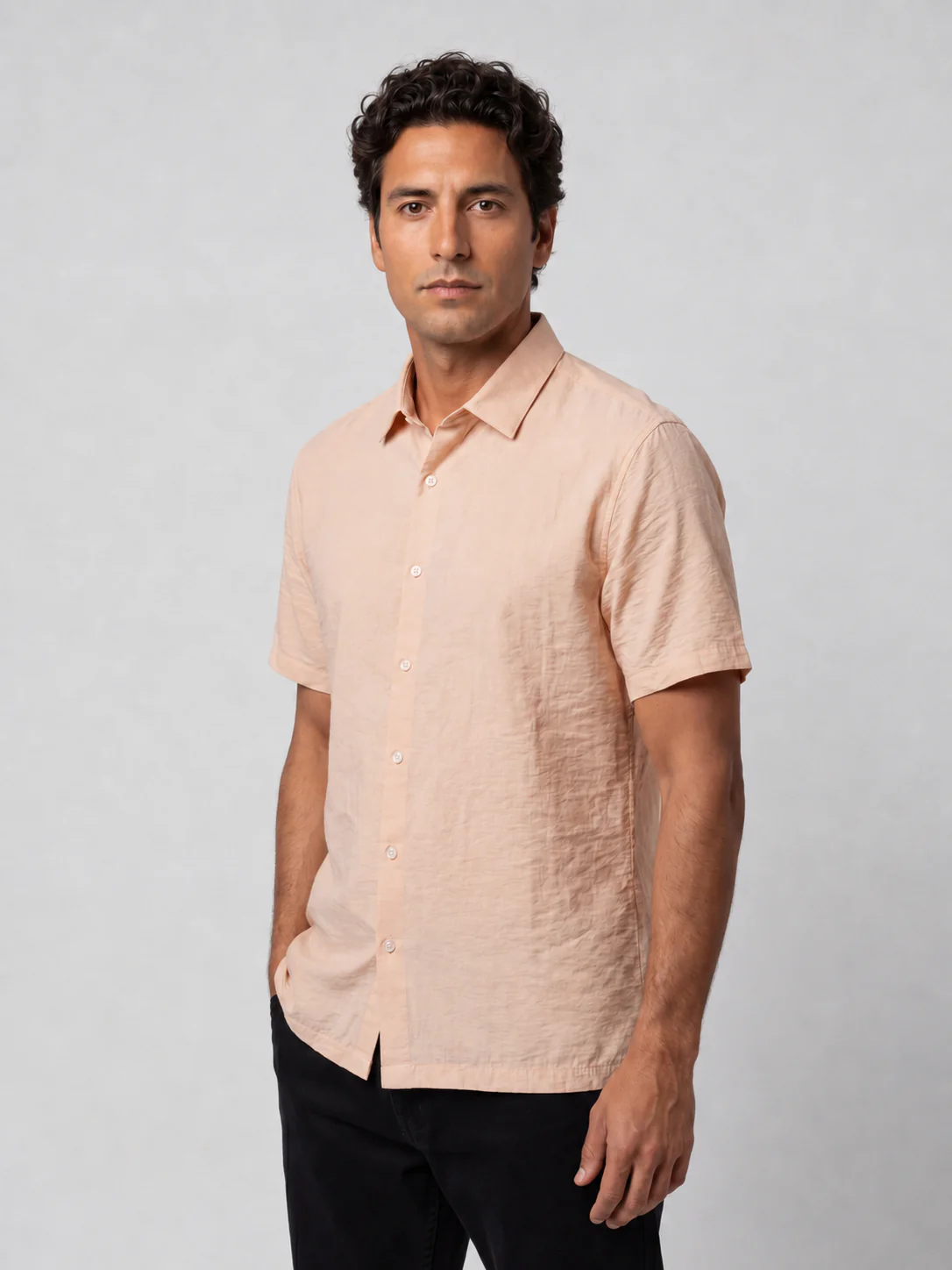 Champagne Pink Crinkled Solid Shirt - Image 6