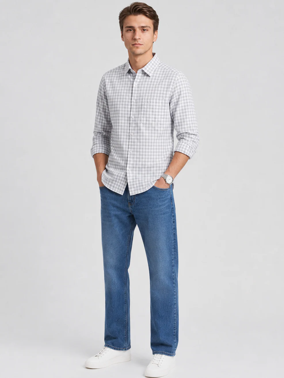 Grey Oxford Check Shirt - Image 2