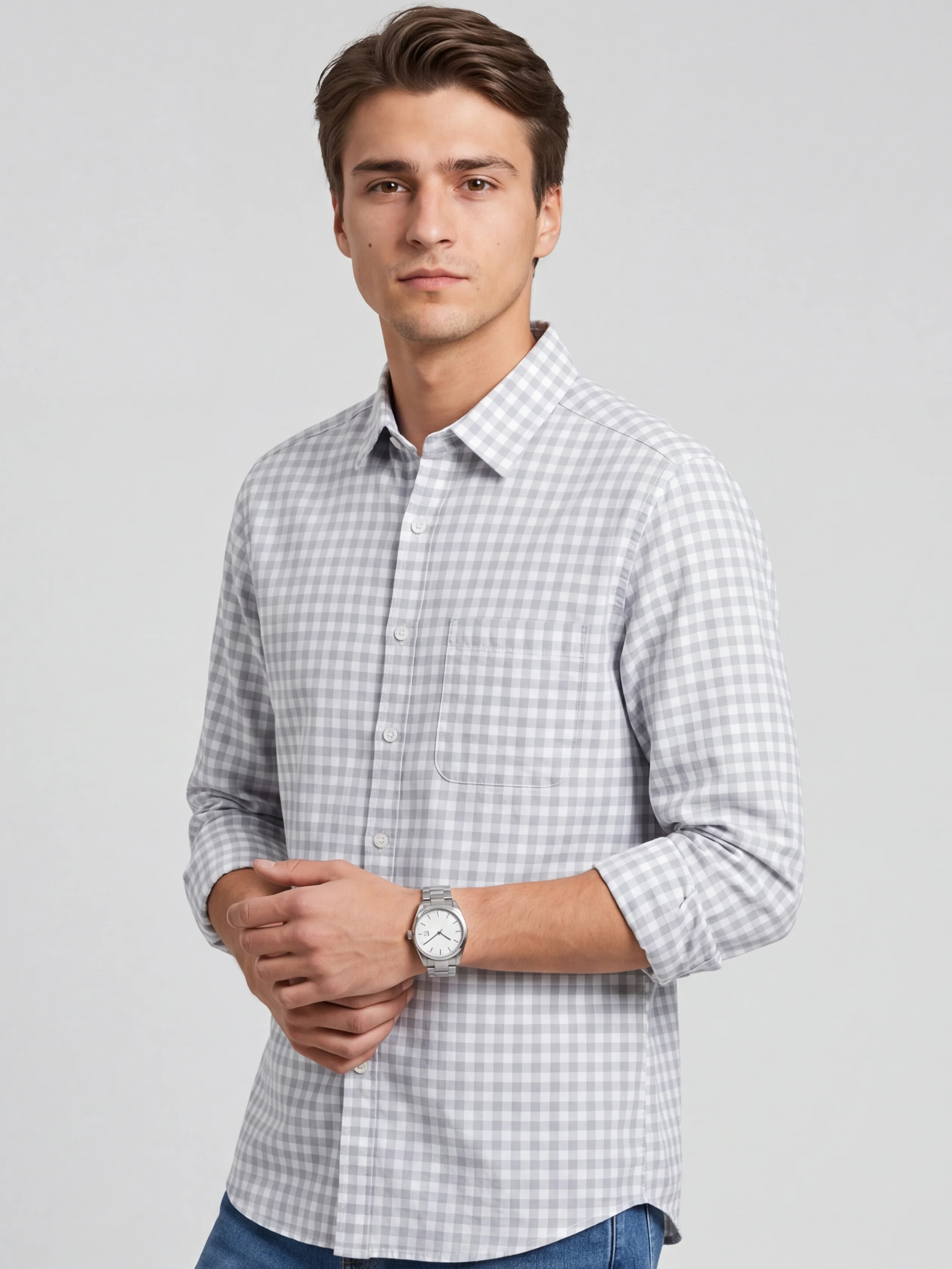 Grey Oxford Check Shirt - Image 6