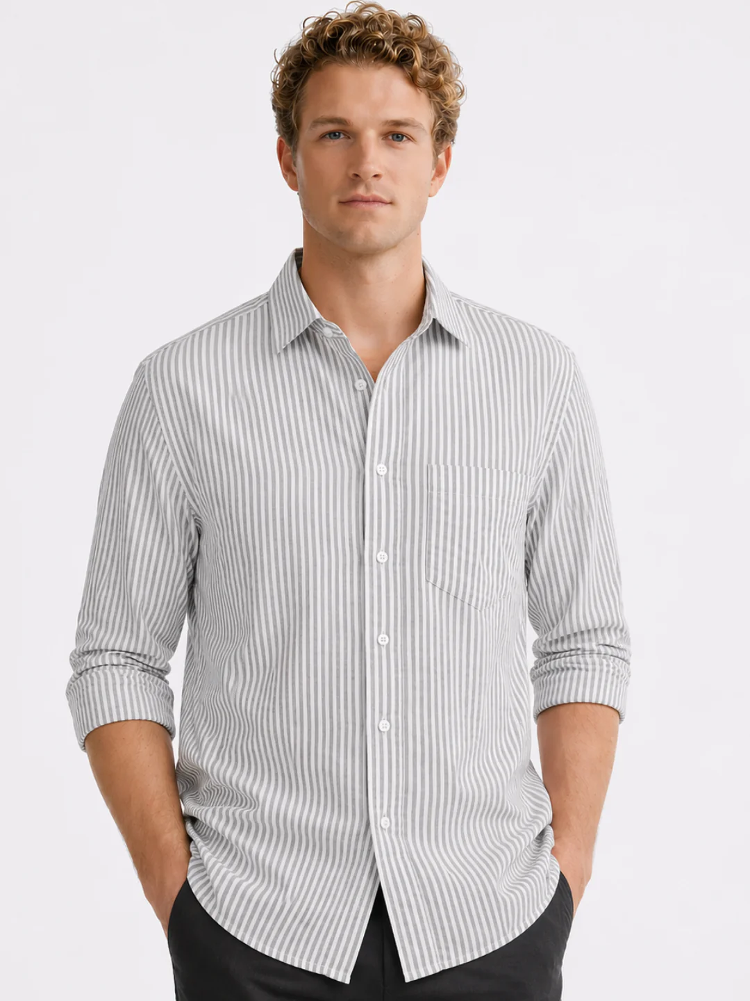 Grey Oxford Striped Shirt