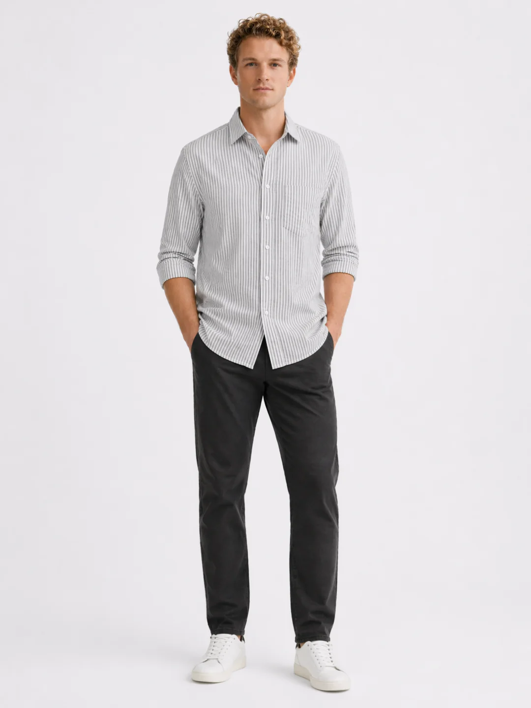 Grey Oxford Striped Shirt - Image 3