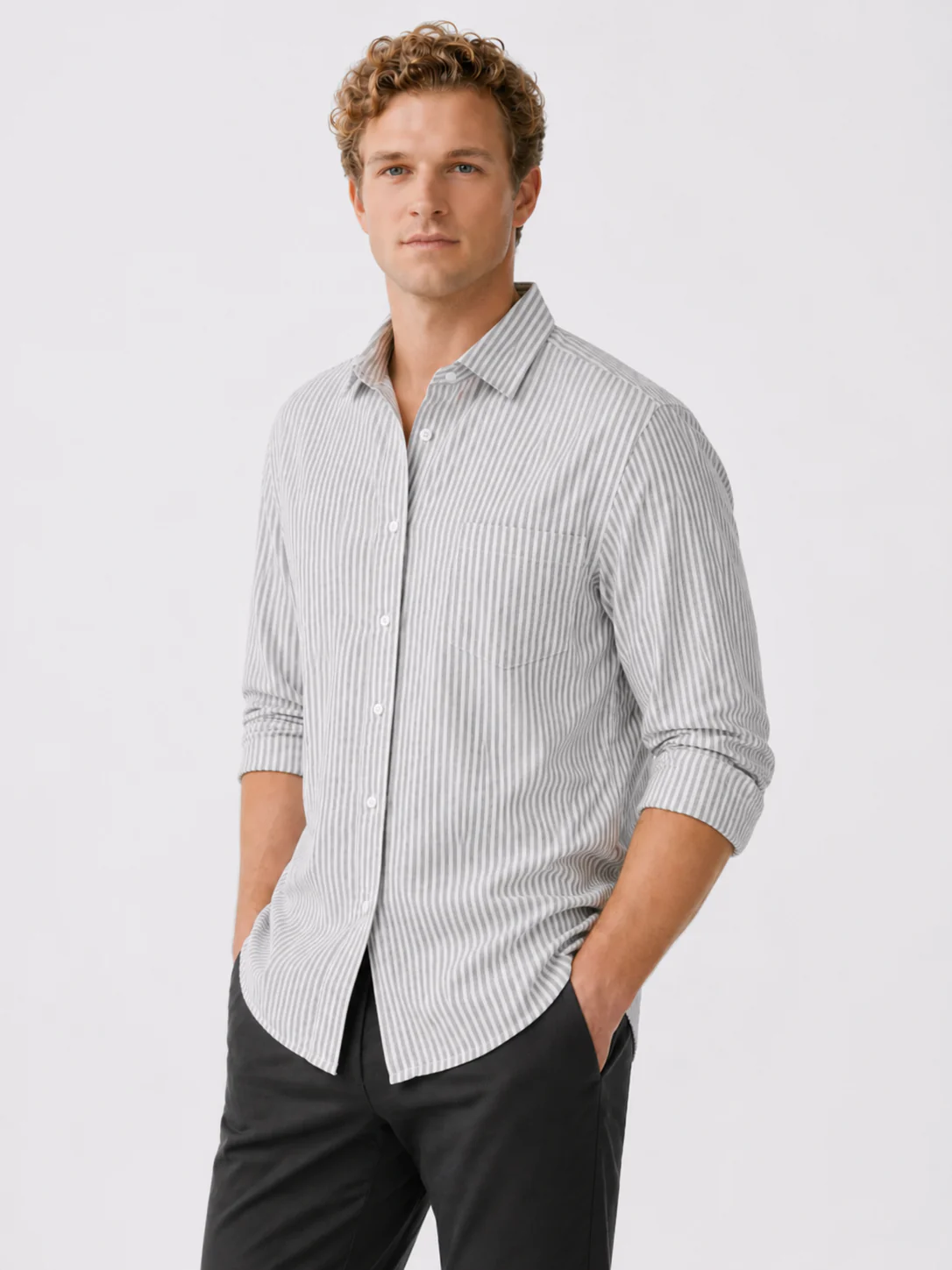 Grey Oxford Striped Shirt - Image 6