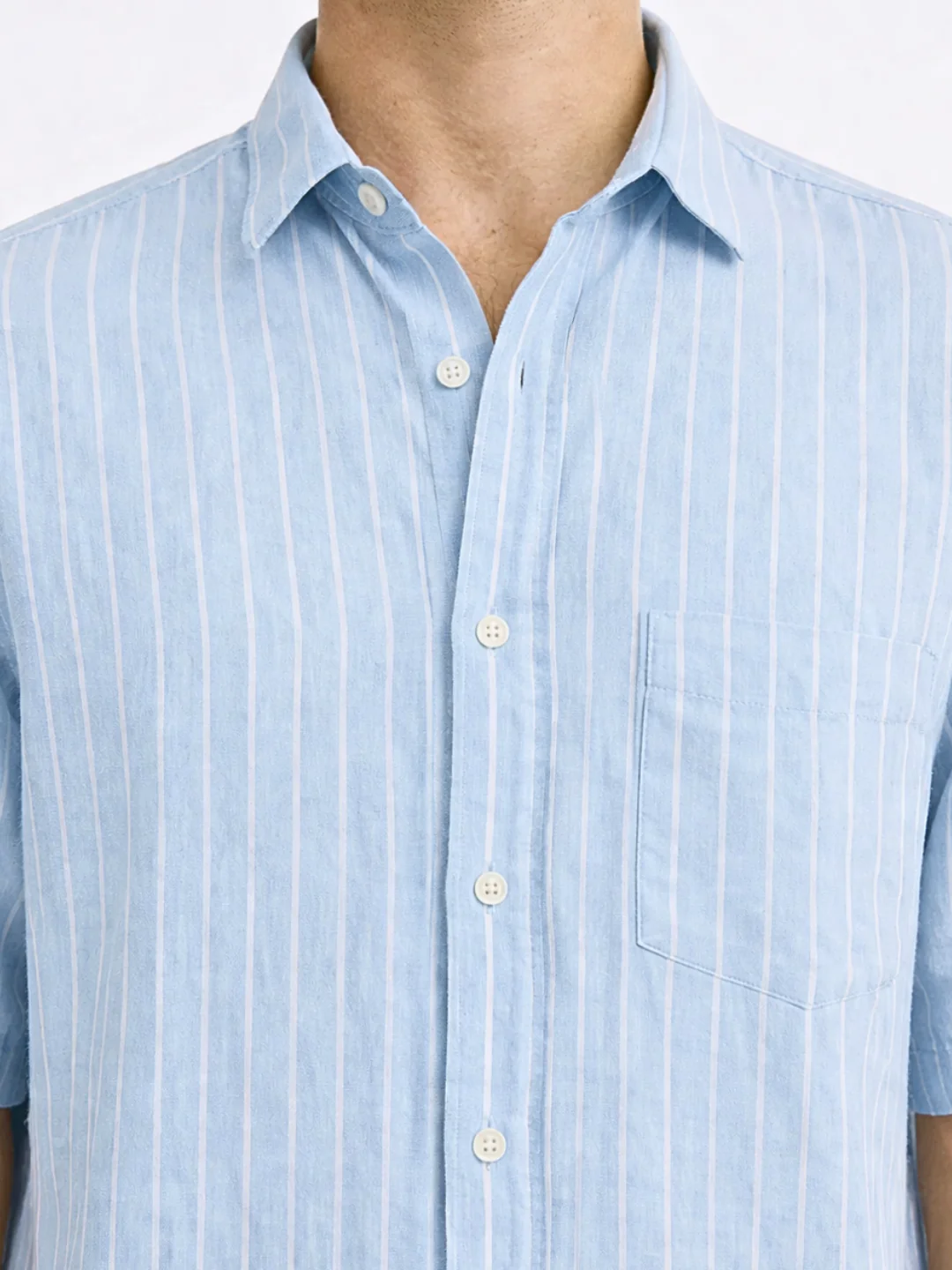 Linen Rich Blue Striped Shirt - Image 2