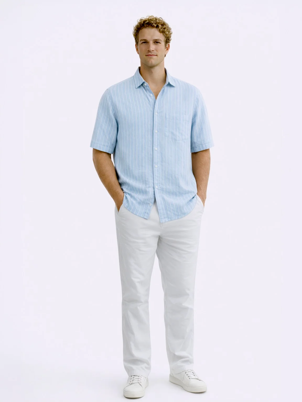 Linen Rich Blue Striped Shirt - Image 3