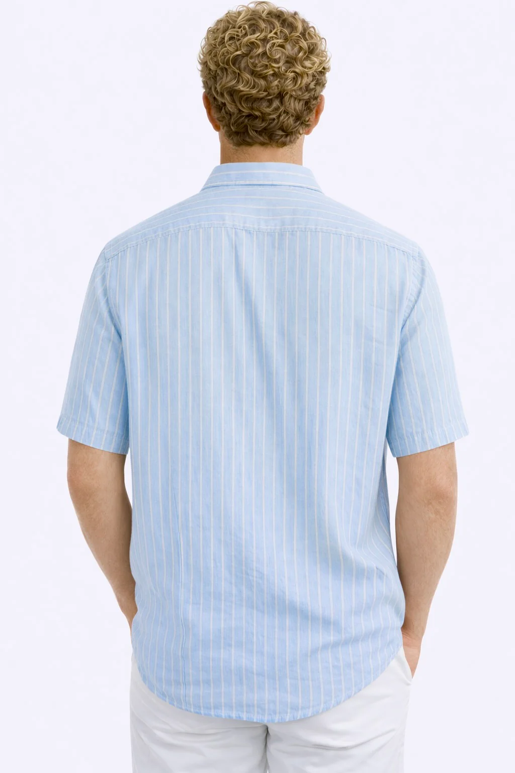 Linen Rich Blue Striped Shirt - Image 4