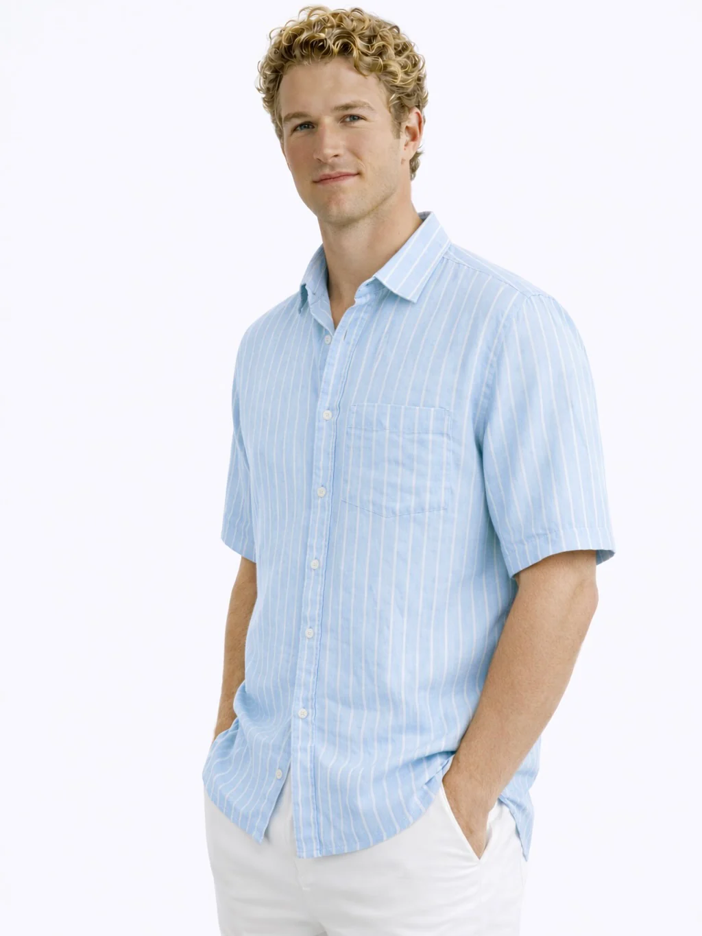 Linen Rich Blue Striped Shirt - Image 7