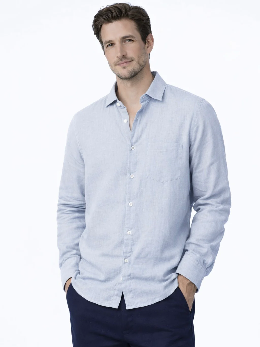 Linen Rich Light Blue Shirt - Image 6
