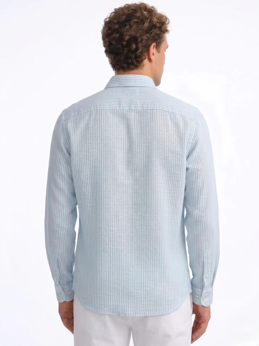 Linen Rich Light Blue Striped Shirt - Image 3
