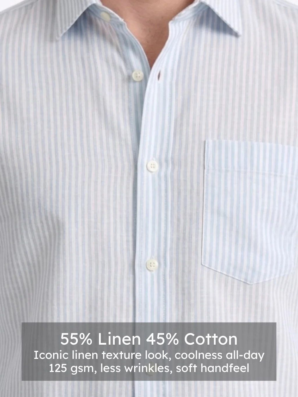 Linen Rich Light Blue Striped Shirt - Image 4