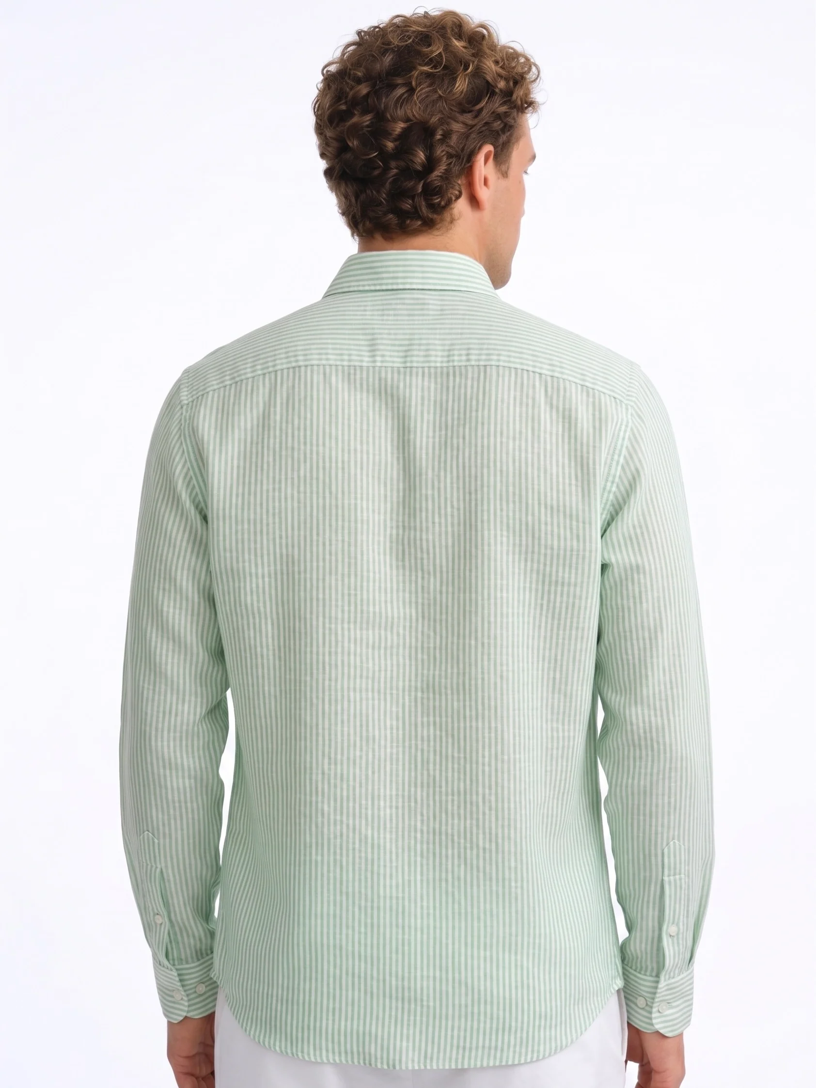Linen Rich Light Green Striped Shirt - Image 3