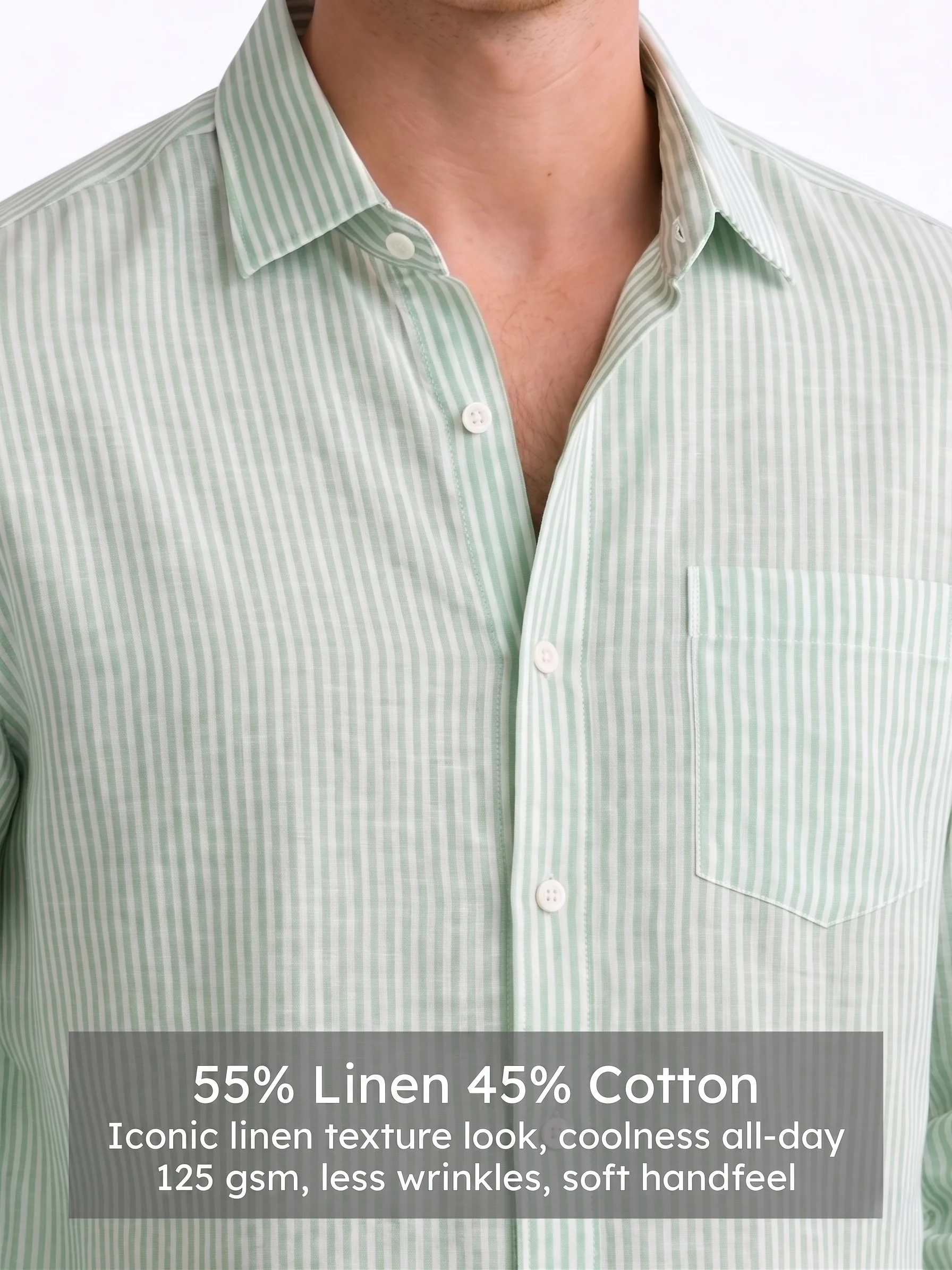 Linen Rich Light Green Striped Shirt - Image 4