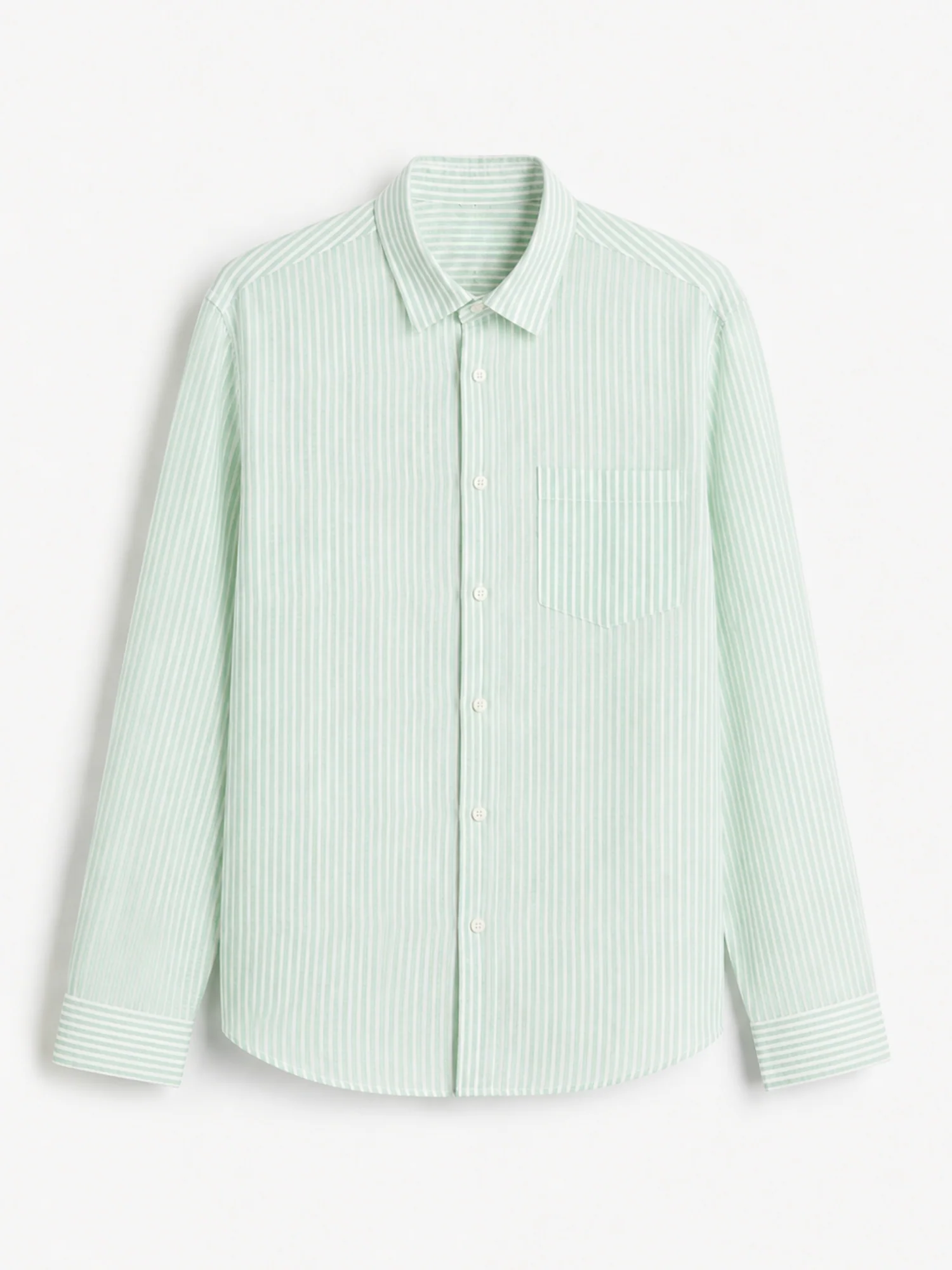 Linen Rich Light Green Striped Shirt - Image 6
