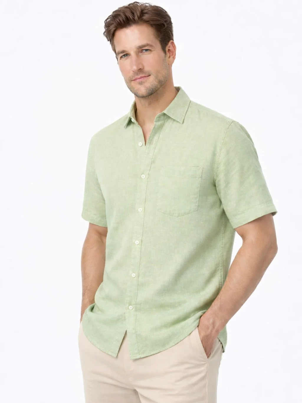 Linen Rich Sage Green Shirt - Image 6