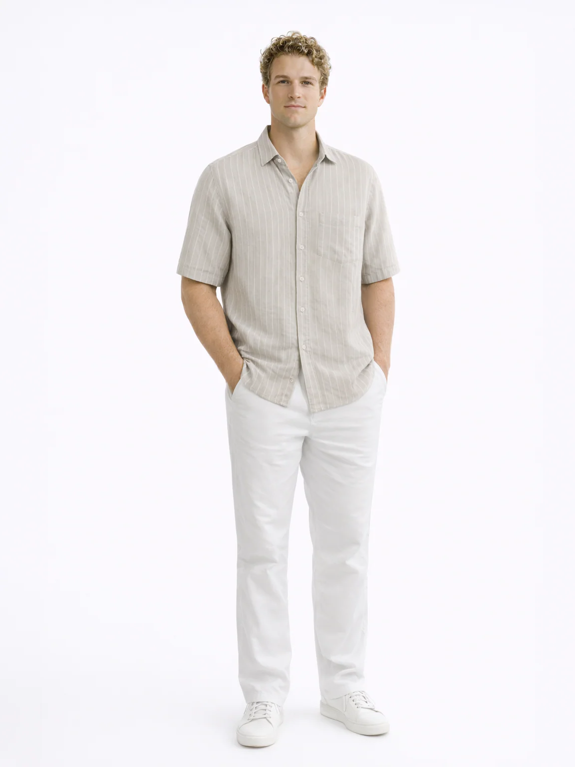 Linen Rich Silver Grey Striped Shirt - Image 3
