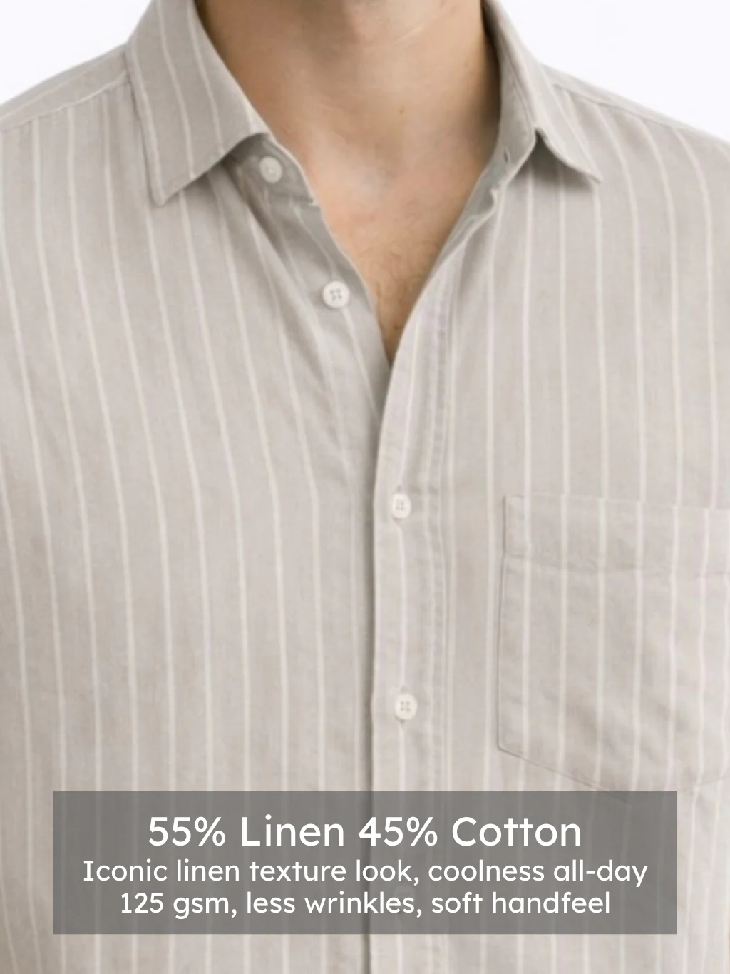 Linen Rich Silver Grey Striped Shirt - Image 5