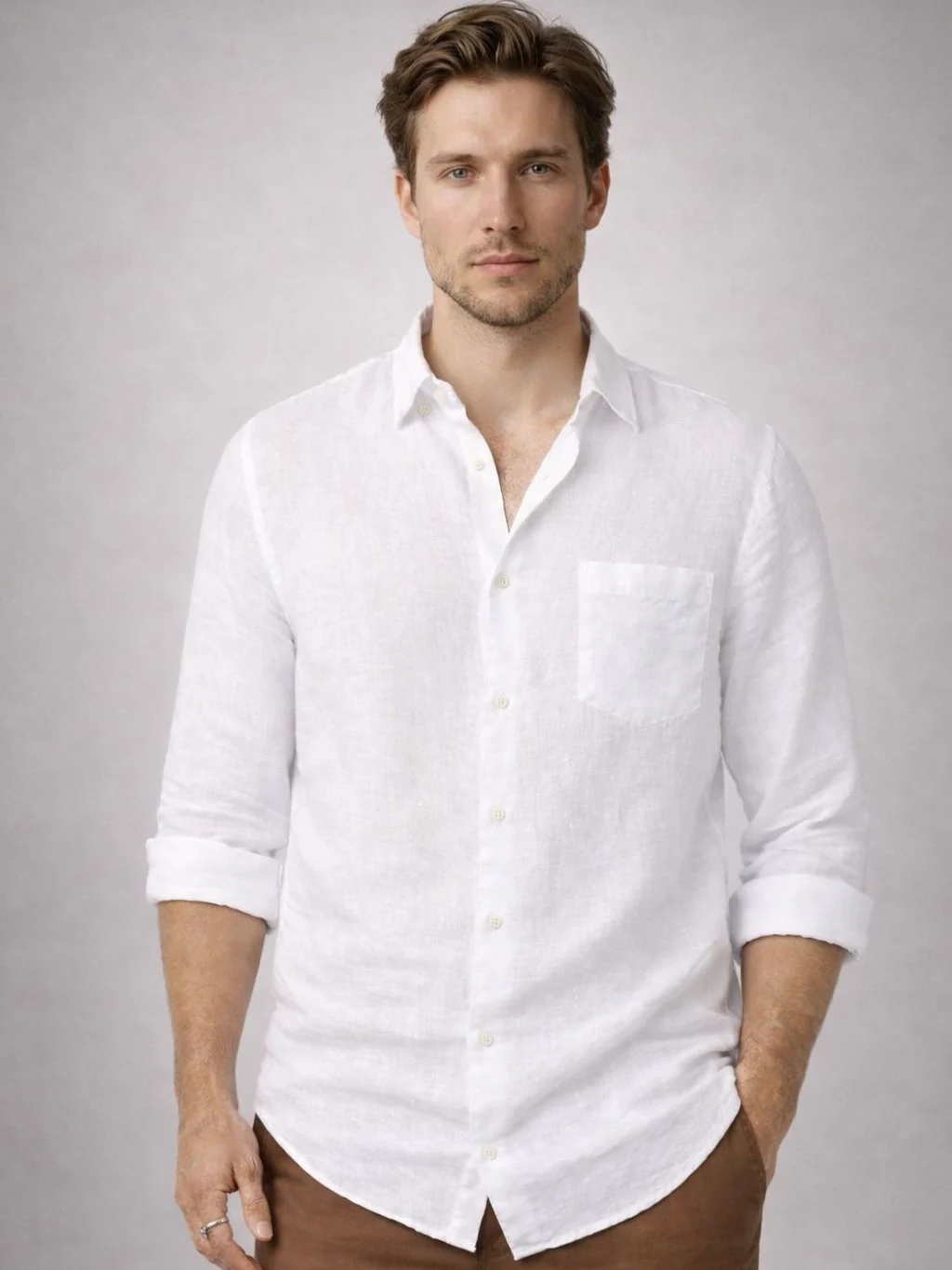 White Pure Italian Linen Shirt