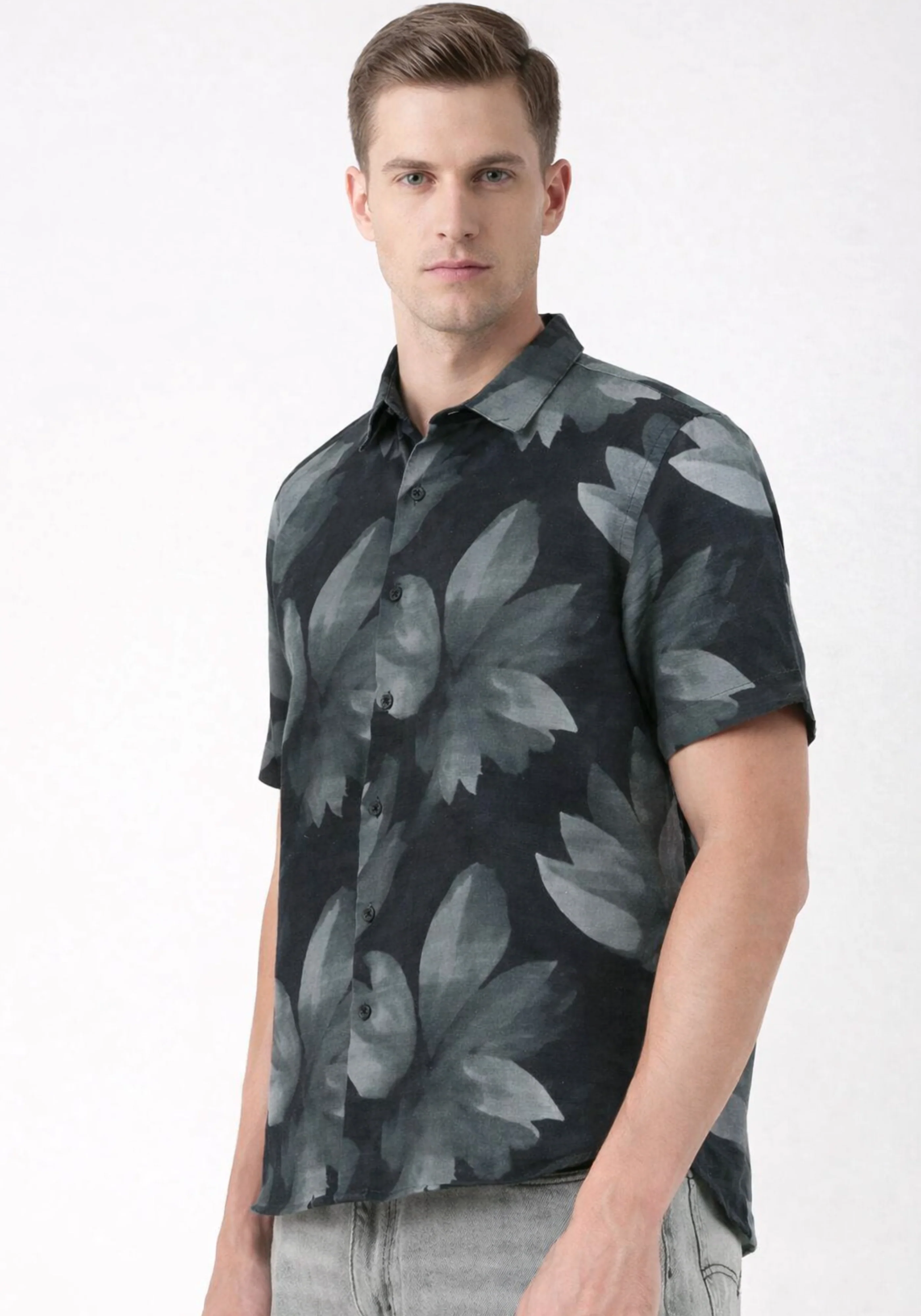 Abstract Charcoal Print Shirt - Image 6