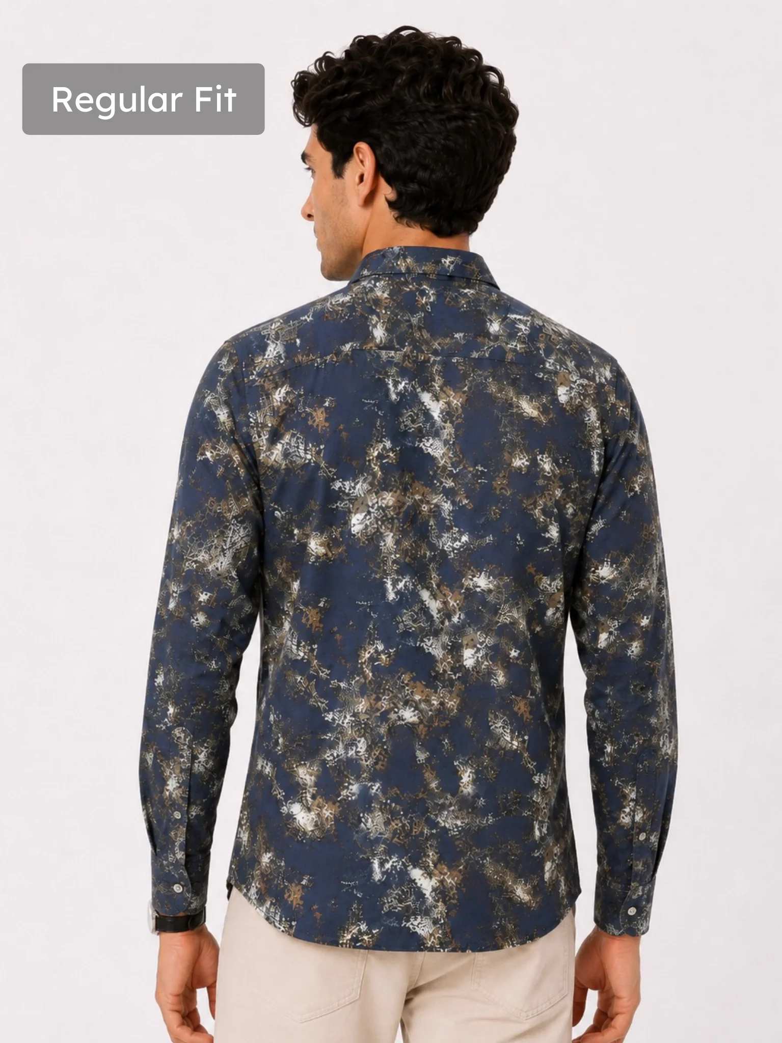 Abstract Blue Metallic Print Shirt - Image 3