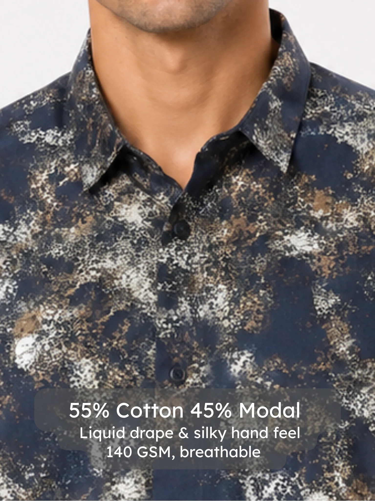 Abstract Blue Metallic Print Shirt - Image 4