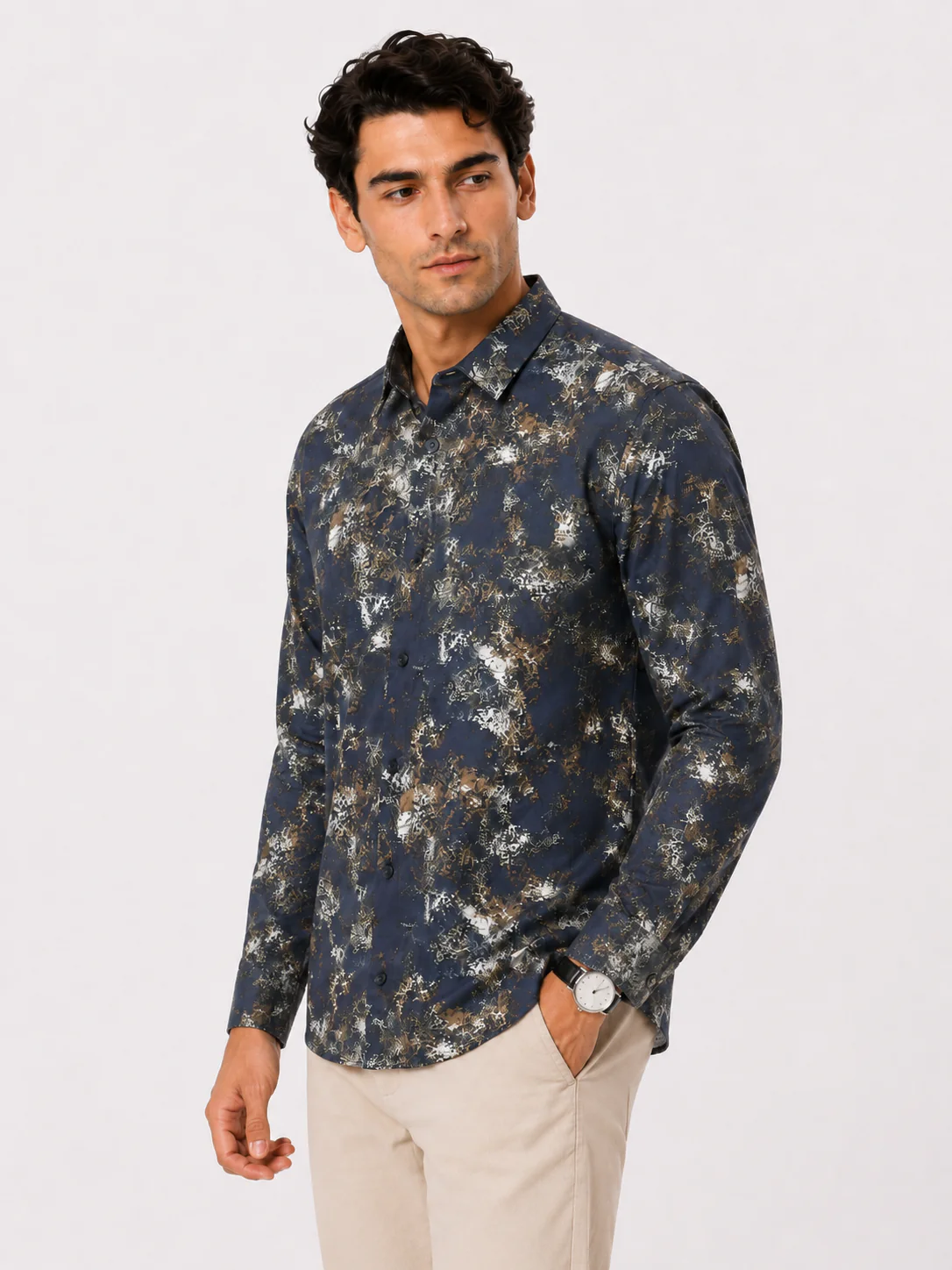 Abstract Blue Metallic Print Shirt - Image 6
