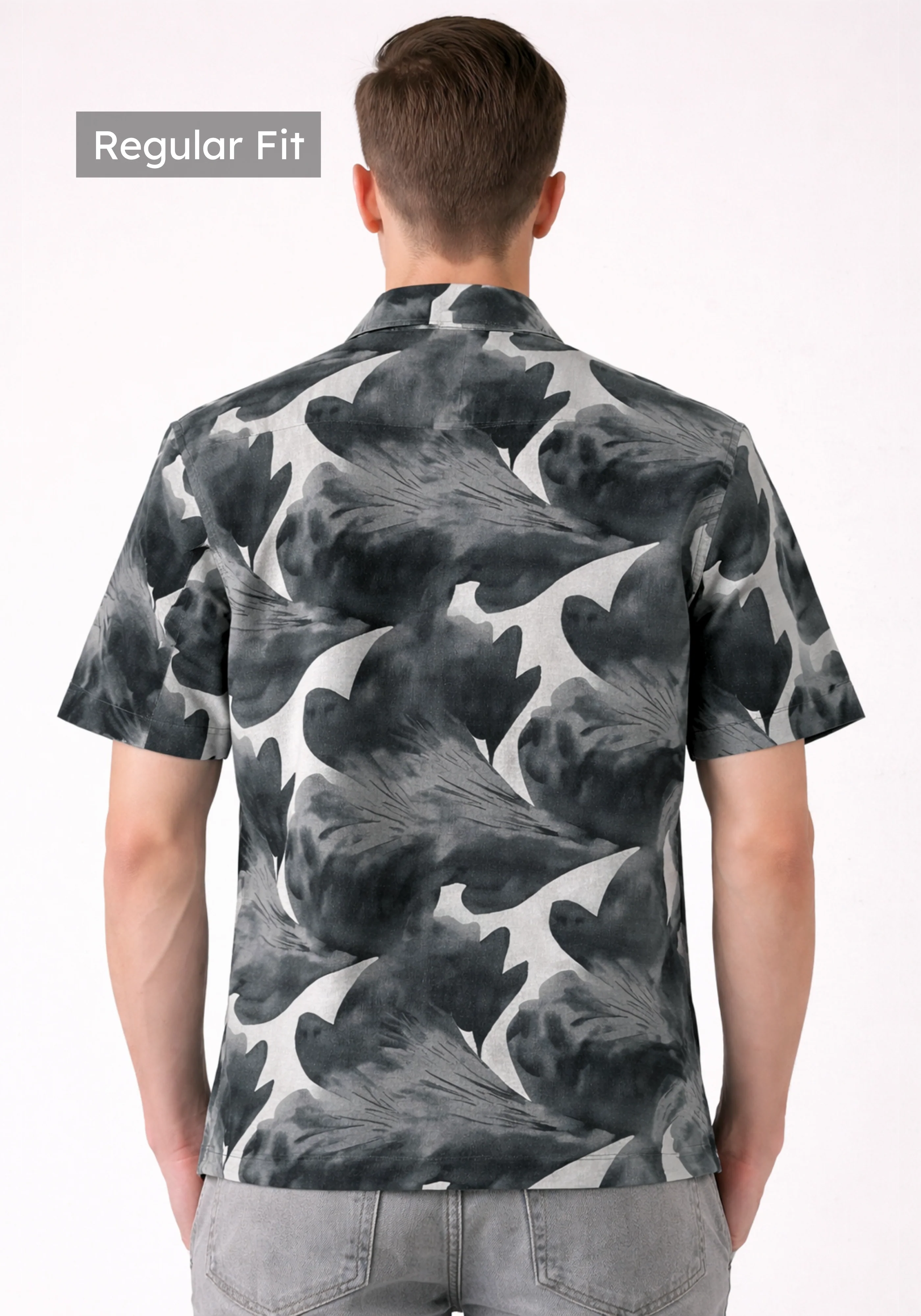 Charcoal Cuban Collar Print Shirt - Image 3