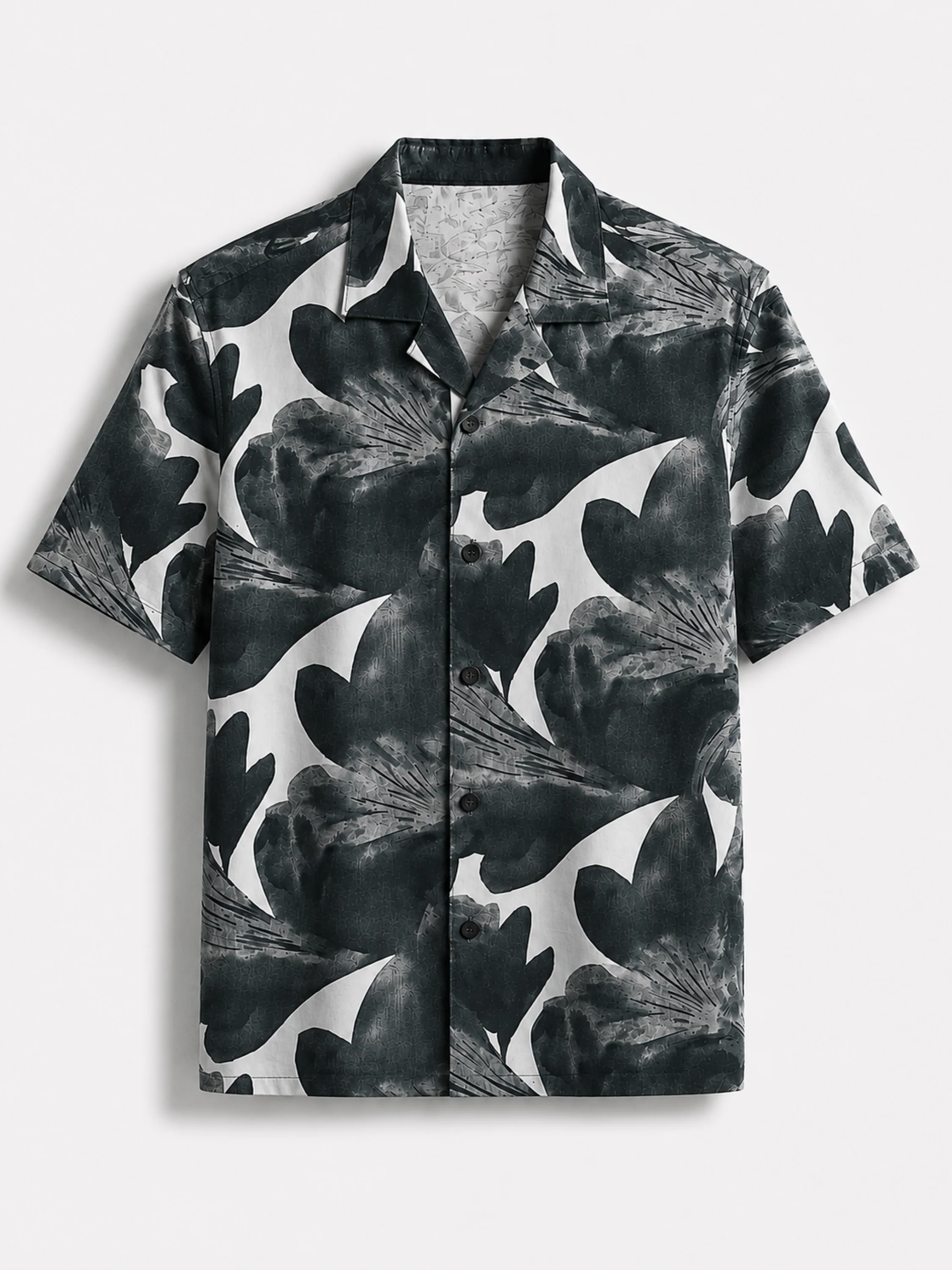 Charcoal Cuban Collar Print Shirt - Image 7