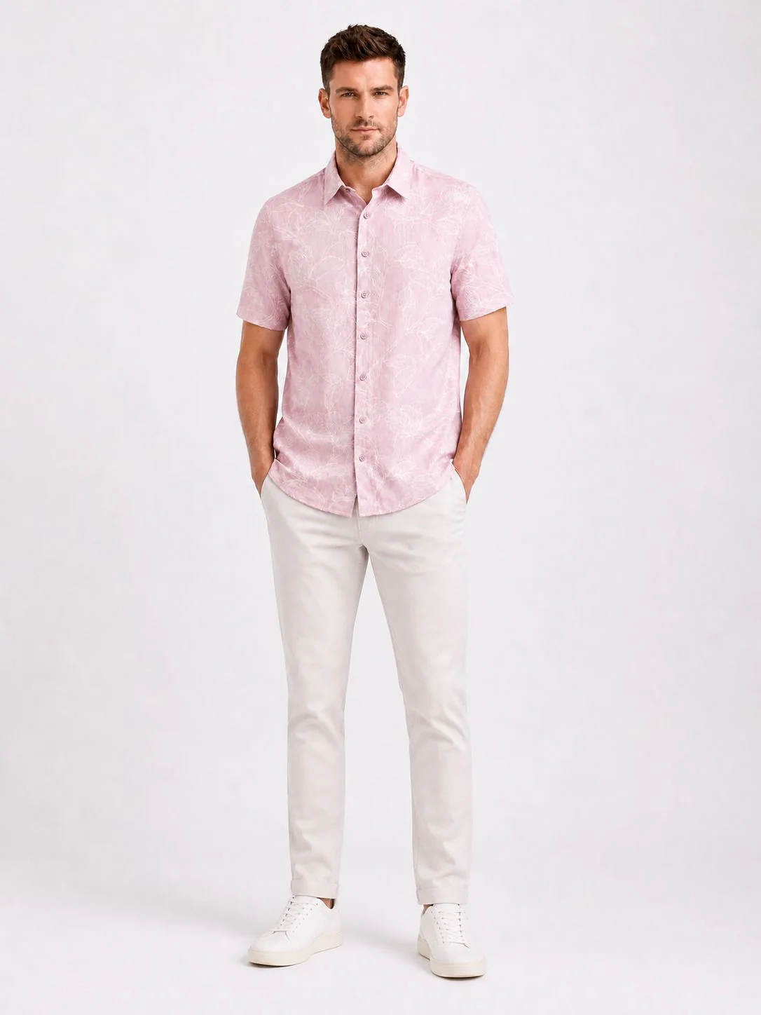 Linen Rich Dusty Pink Print Shirt - Image 2
