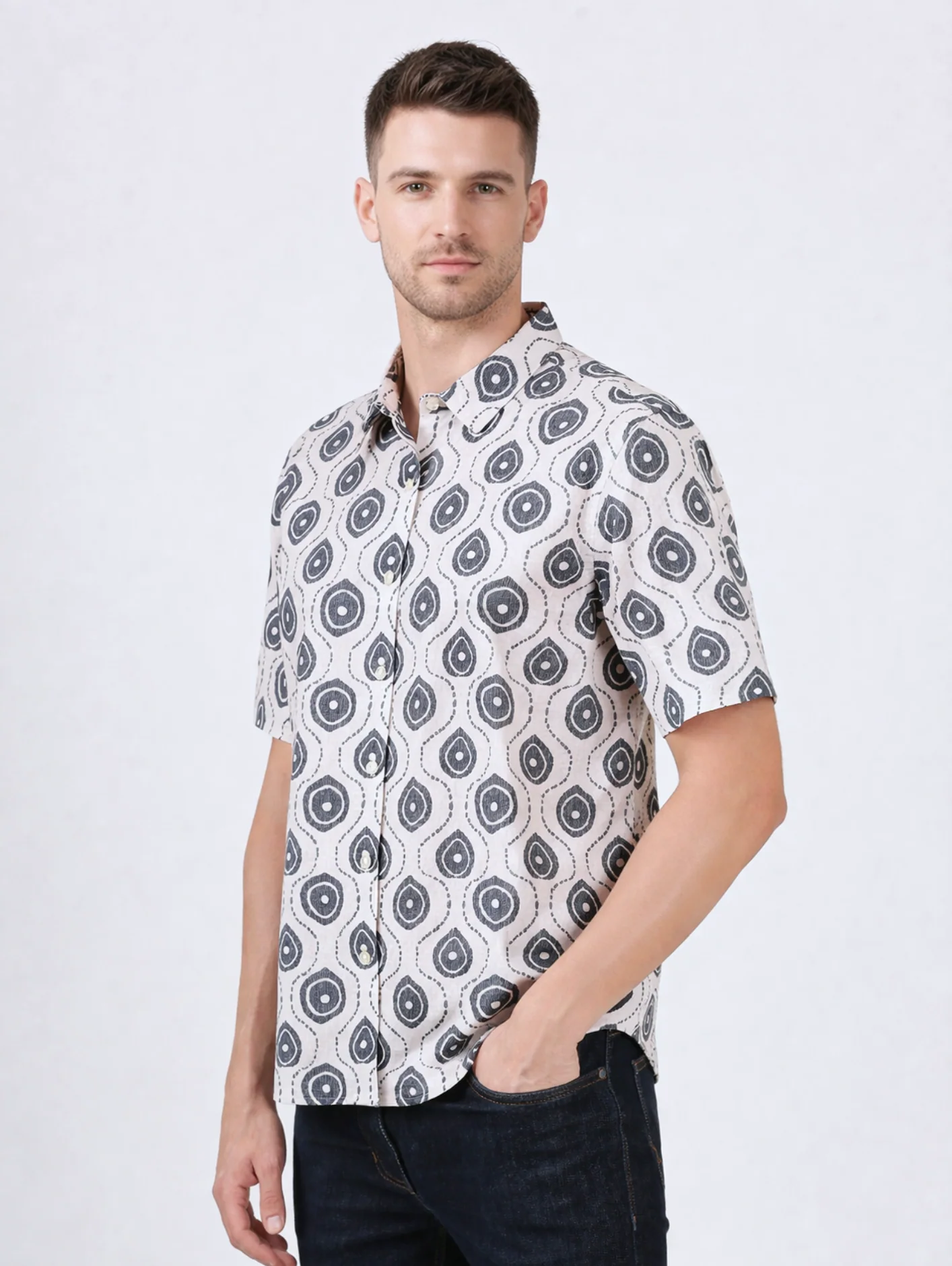 Geometric Ivory Print Shirt - Image 6