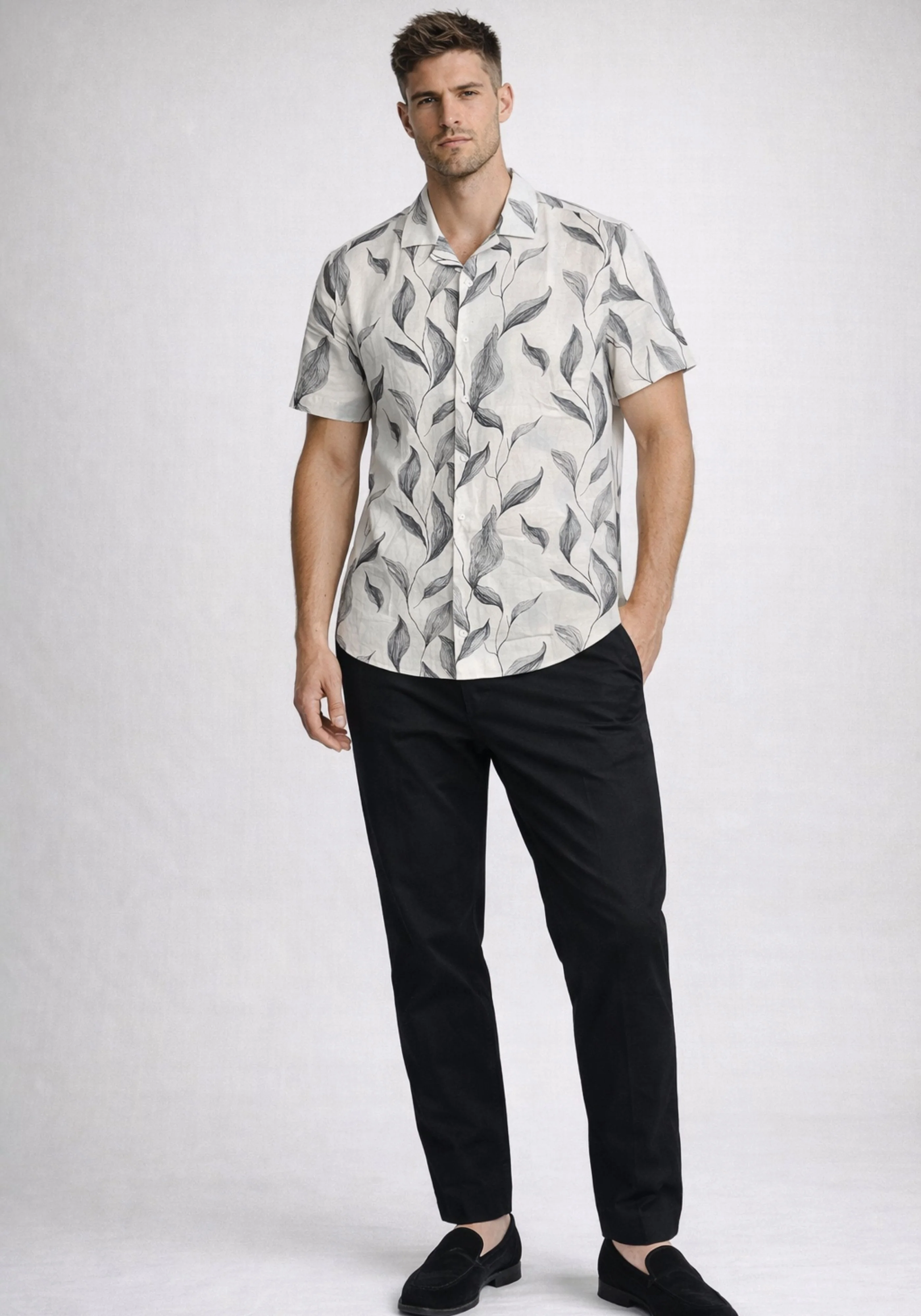 Linen Rich Ivory Print Shirt - Image 2