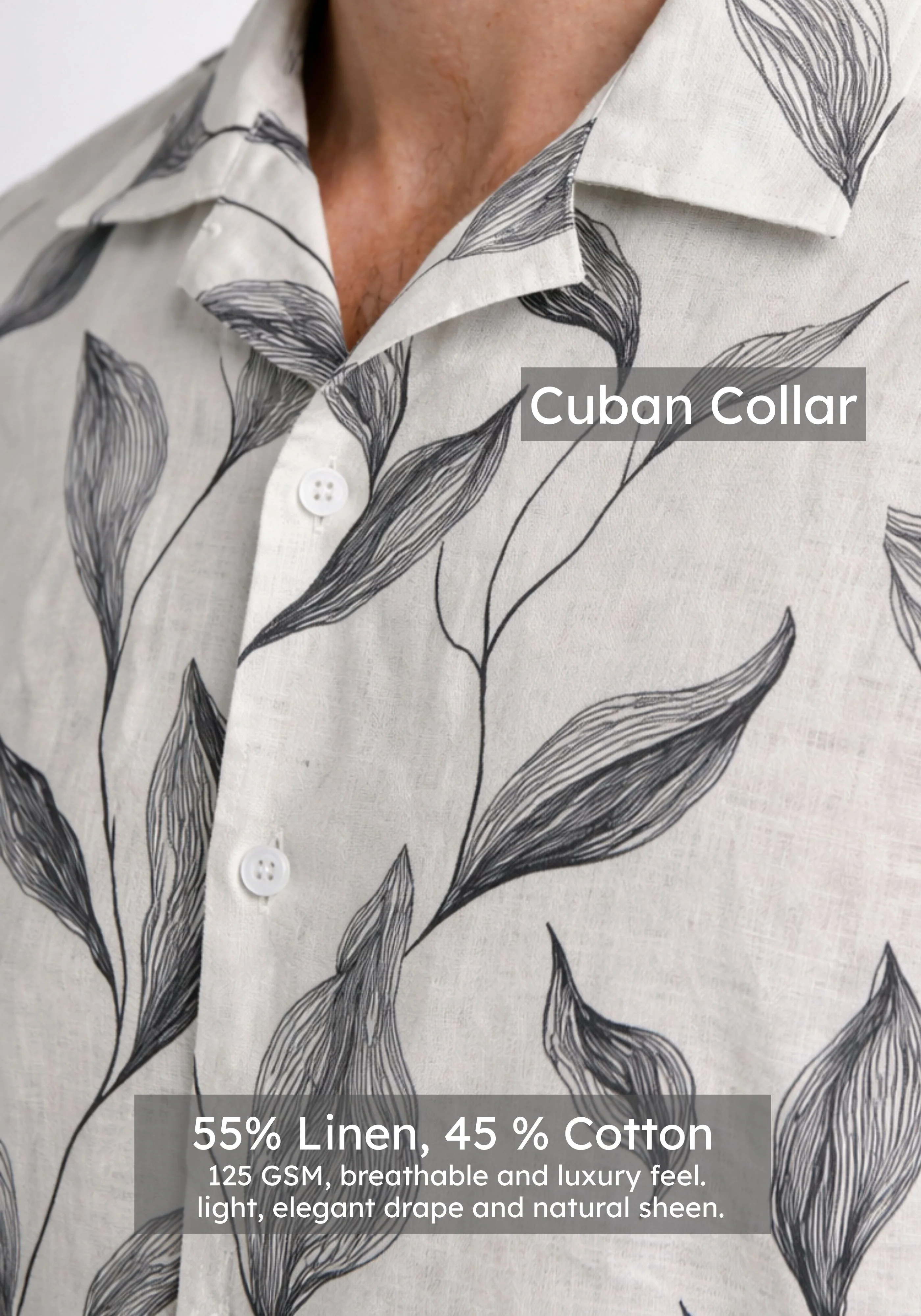Linen Rich Ivory Print Shirt - Image 4
