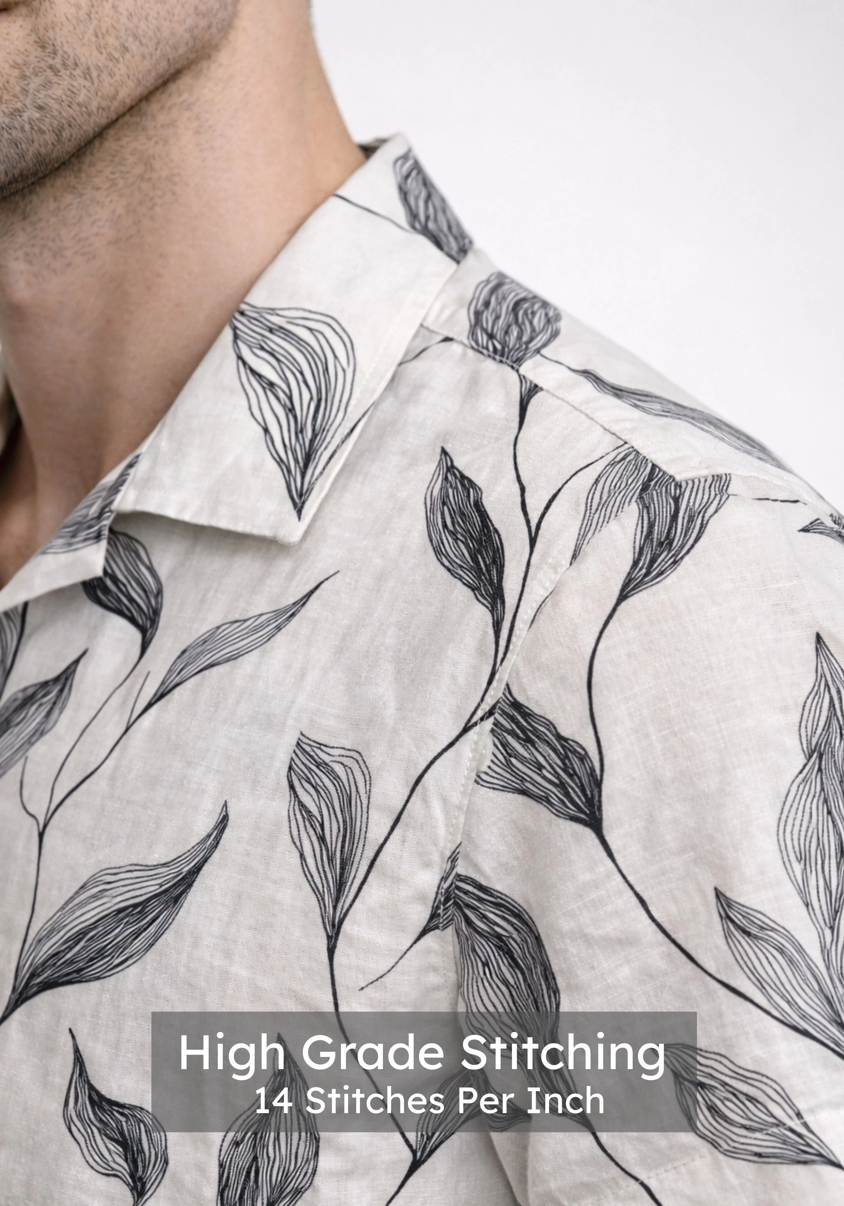 Linen Rich Ivory Print Shirt - Image 5