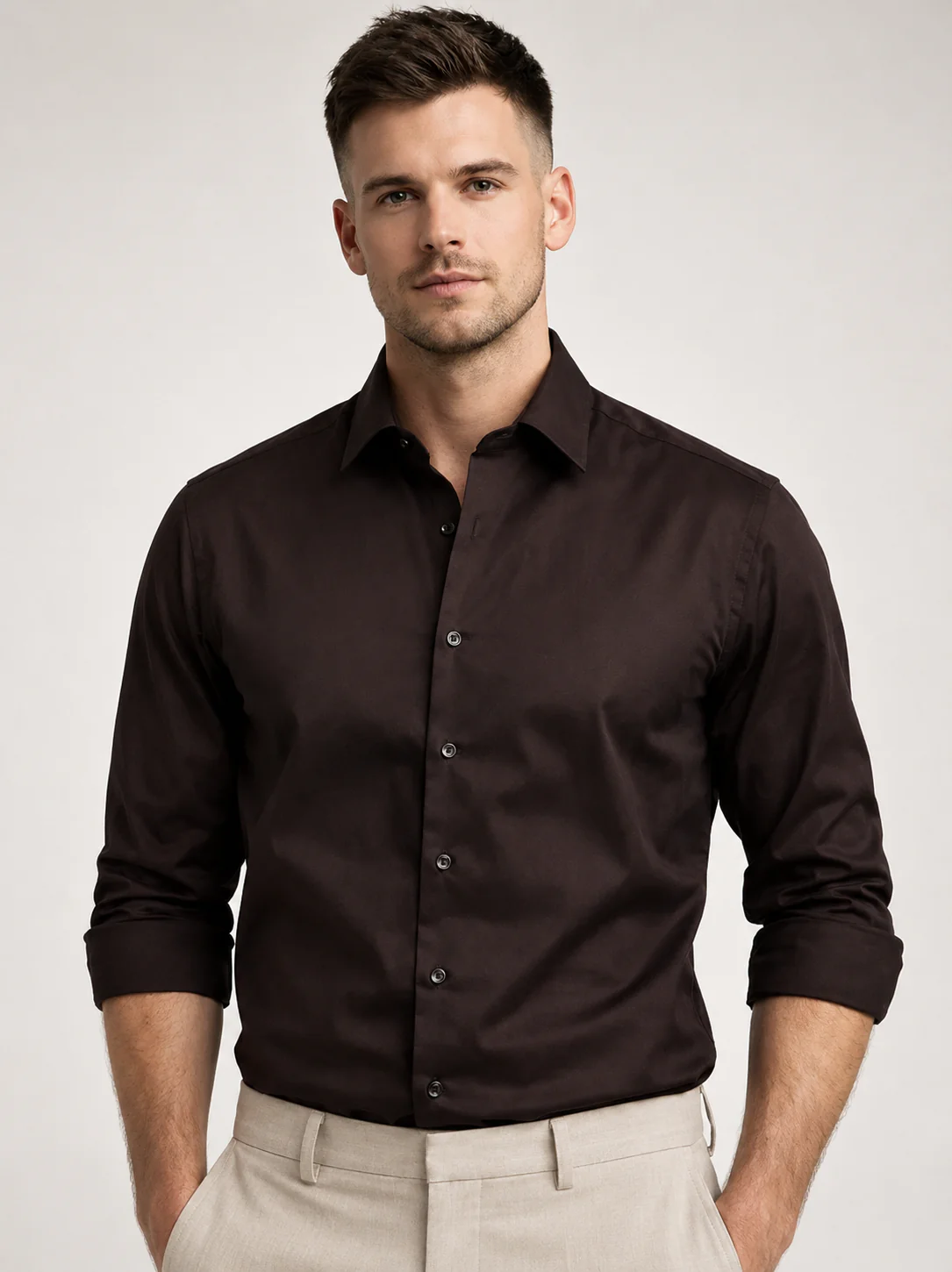 Brown Satin Stretch Shirt