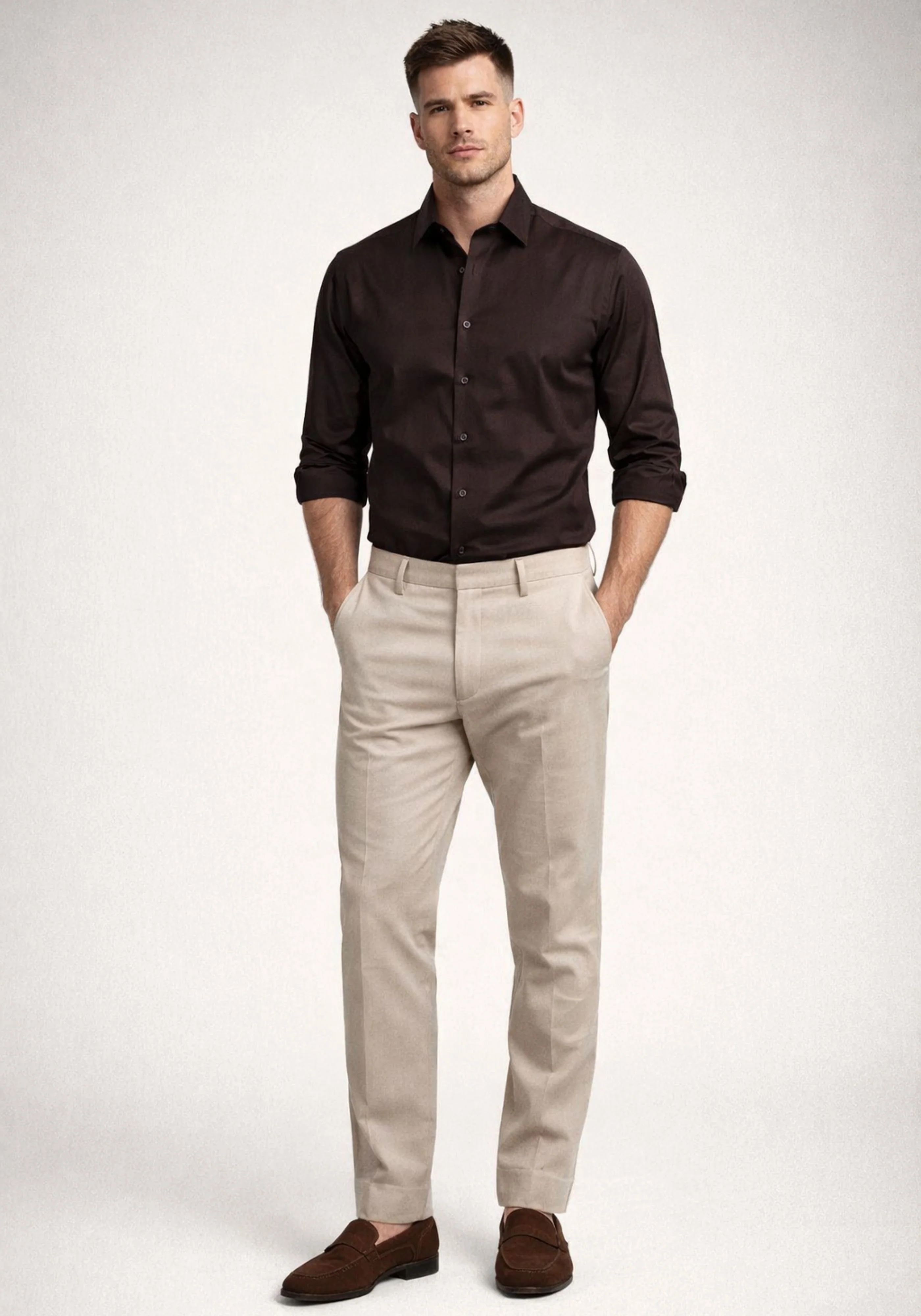 Brown Satin Stretch Shirt - Image 2