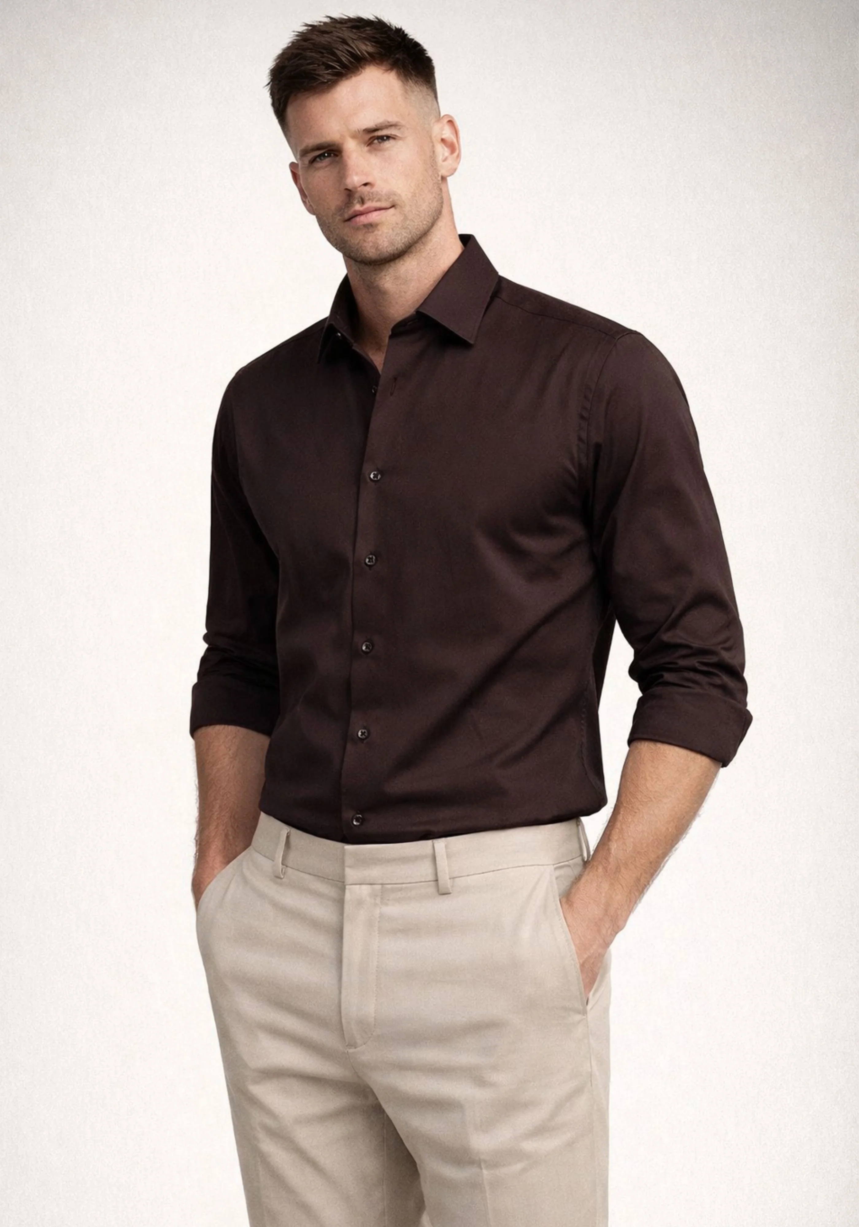 Brown Satin Stretch Shirt - Image 6
