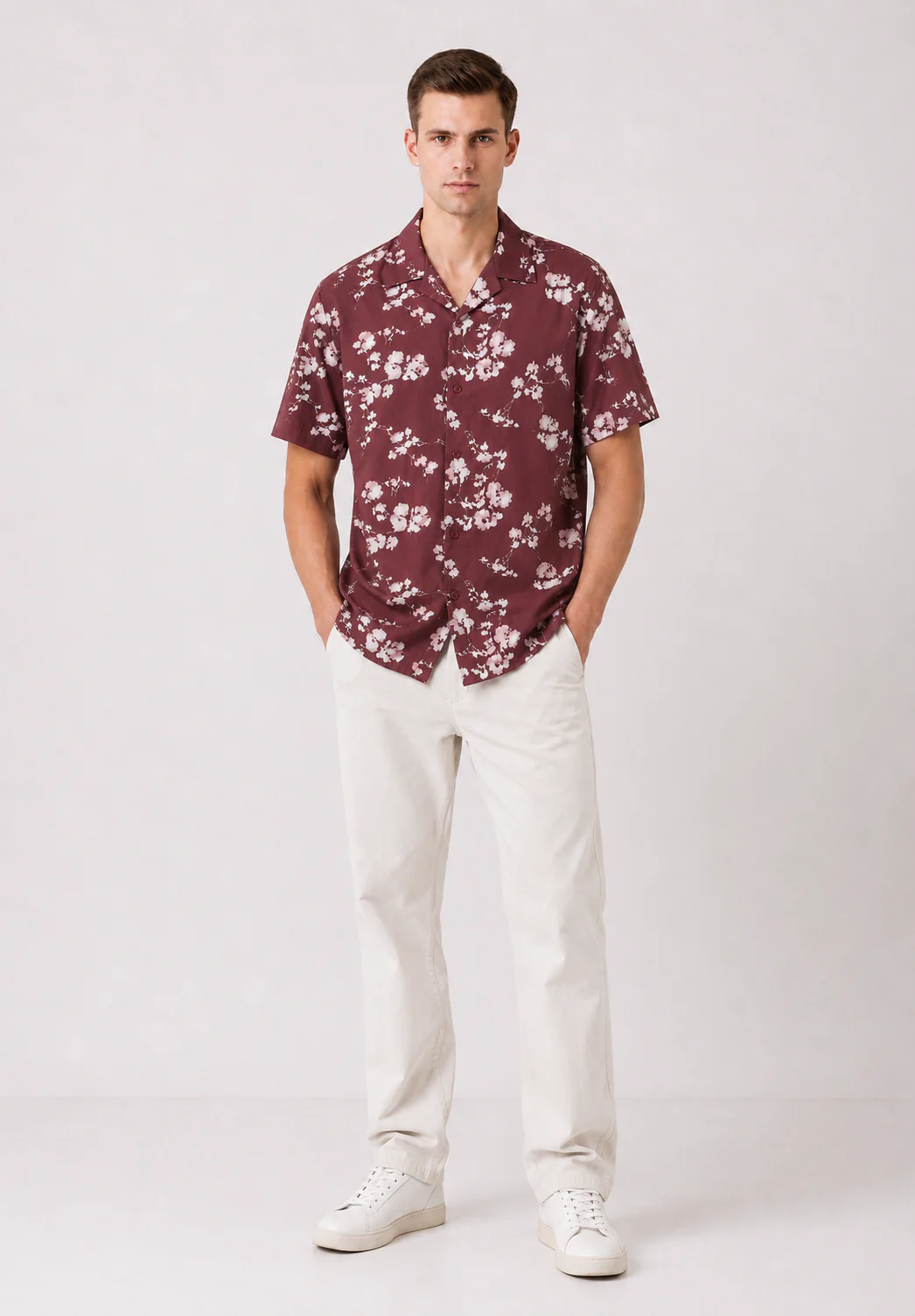 Maroon Cuban Collar Print Shirt - Image 2