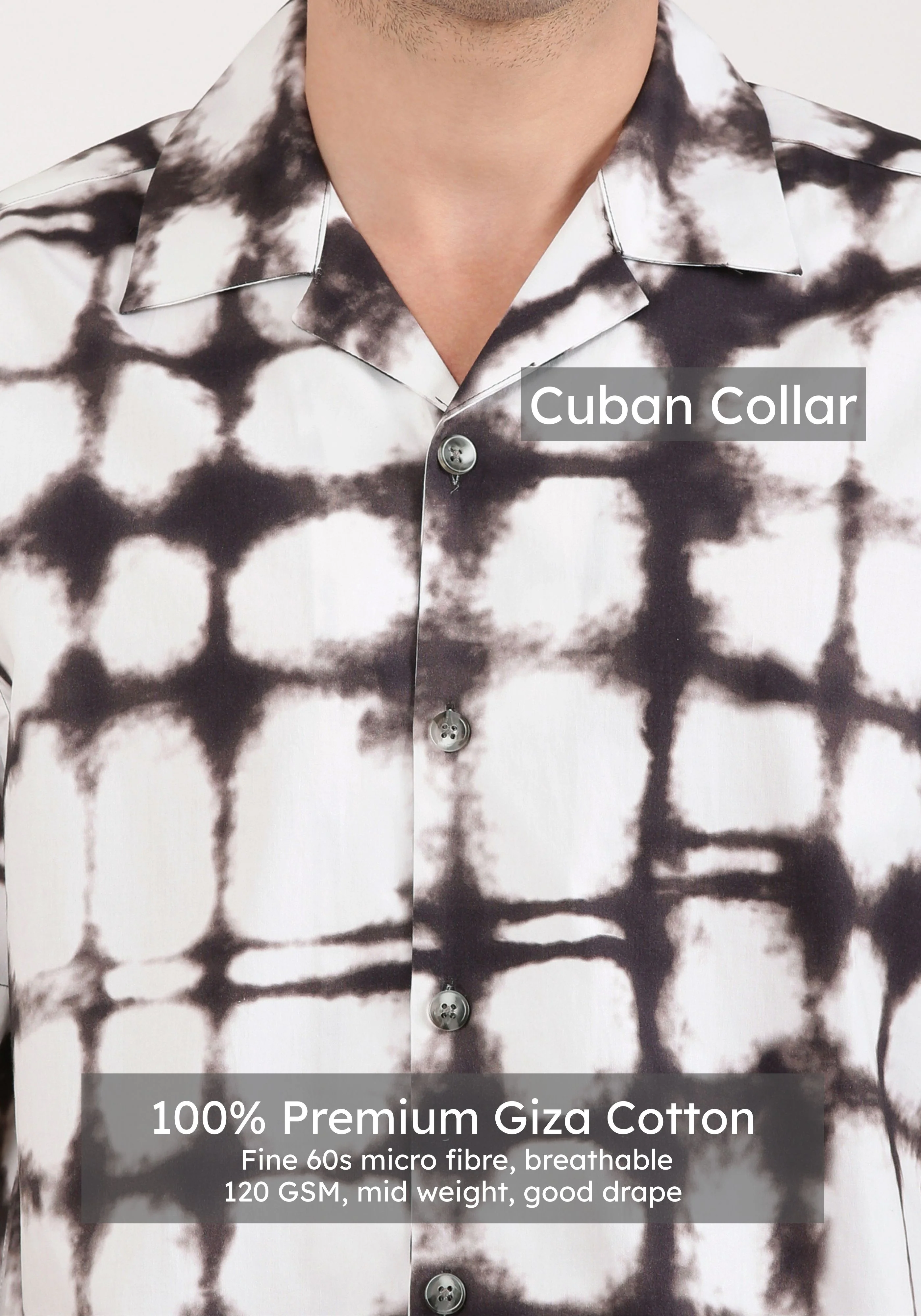 Monochrome Cuban Collar Print Shirt - Image 4