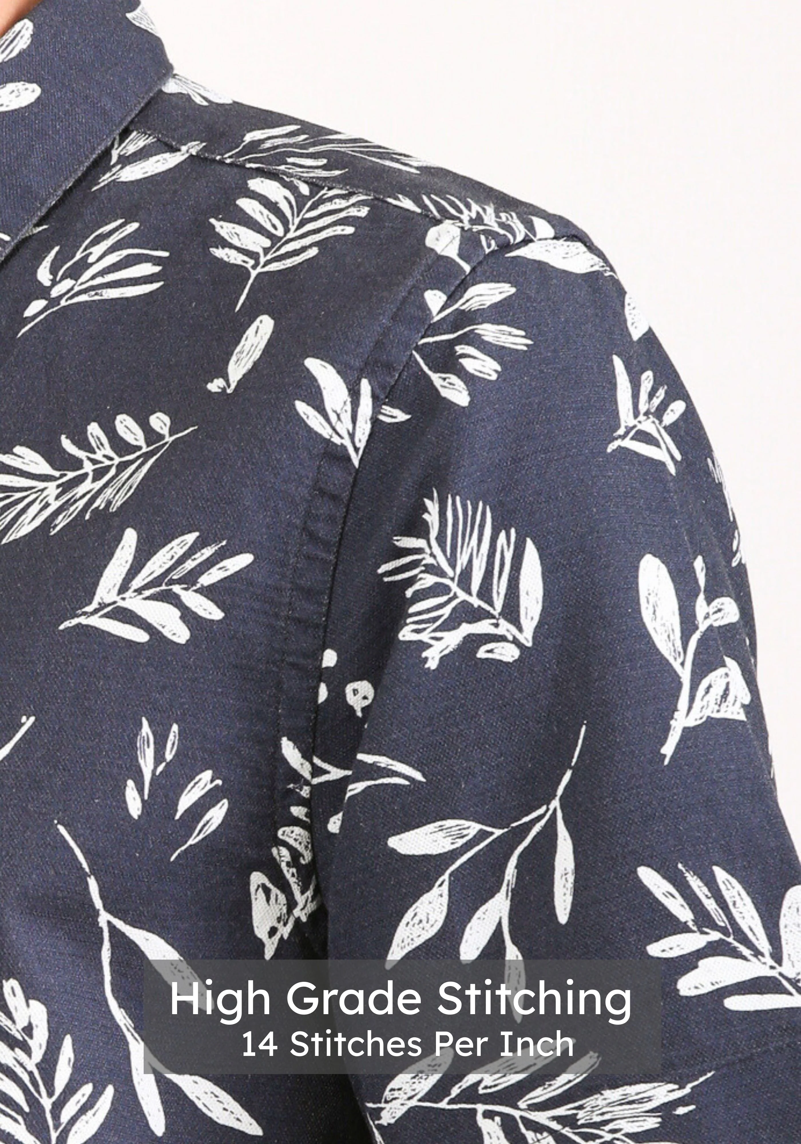 Navy Leaf Print Shirt - Image 5