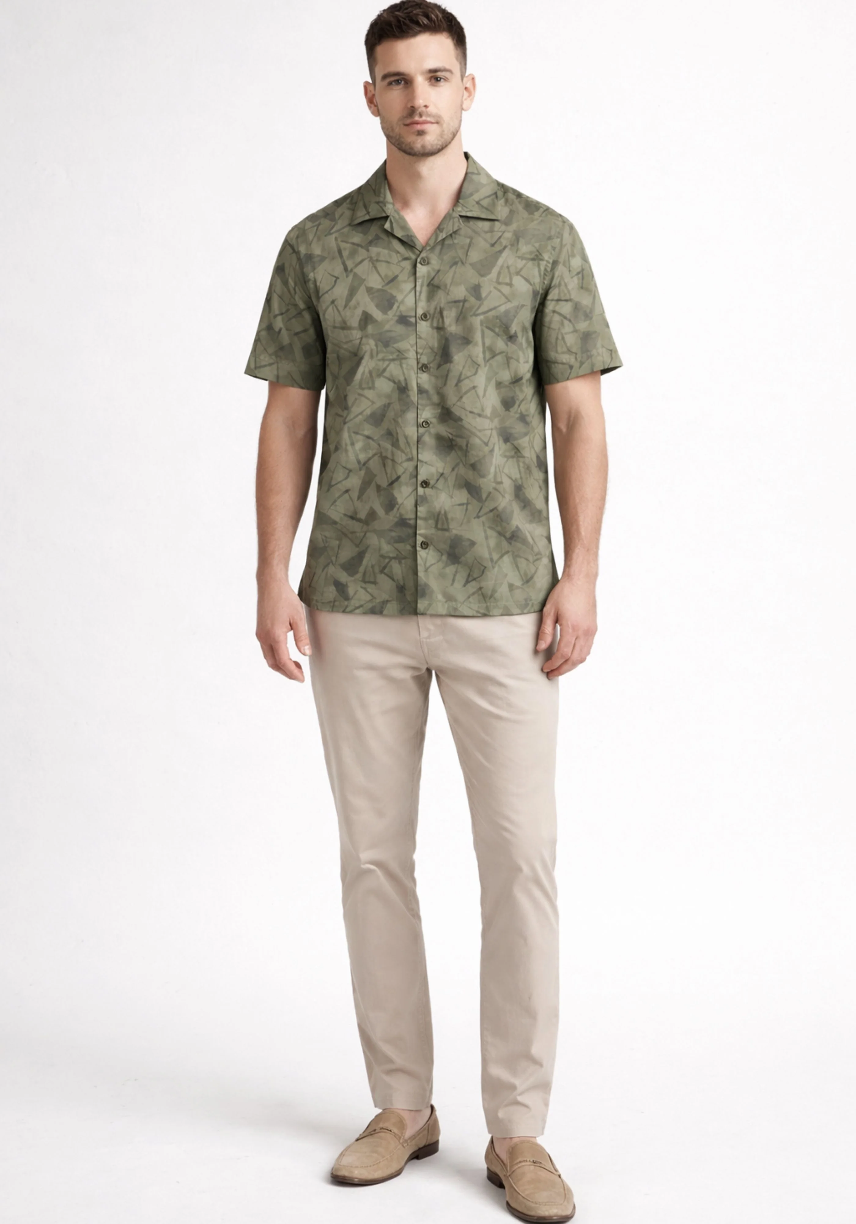Olive Cuban Collar Print Shirt - Image 2