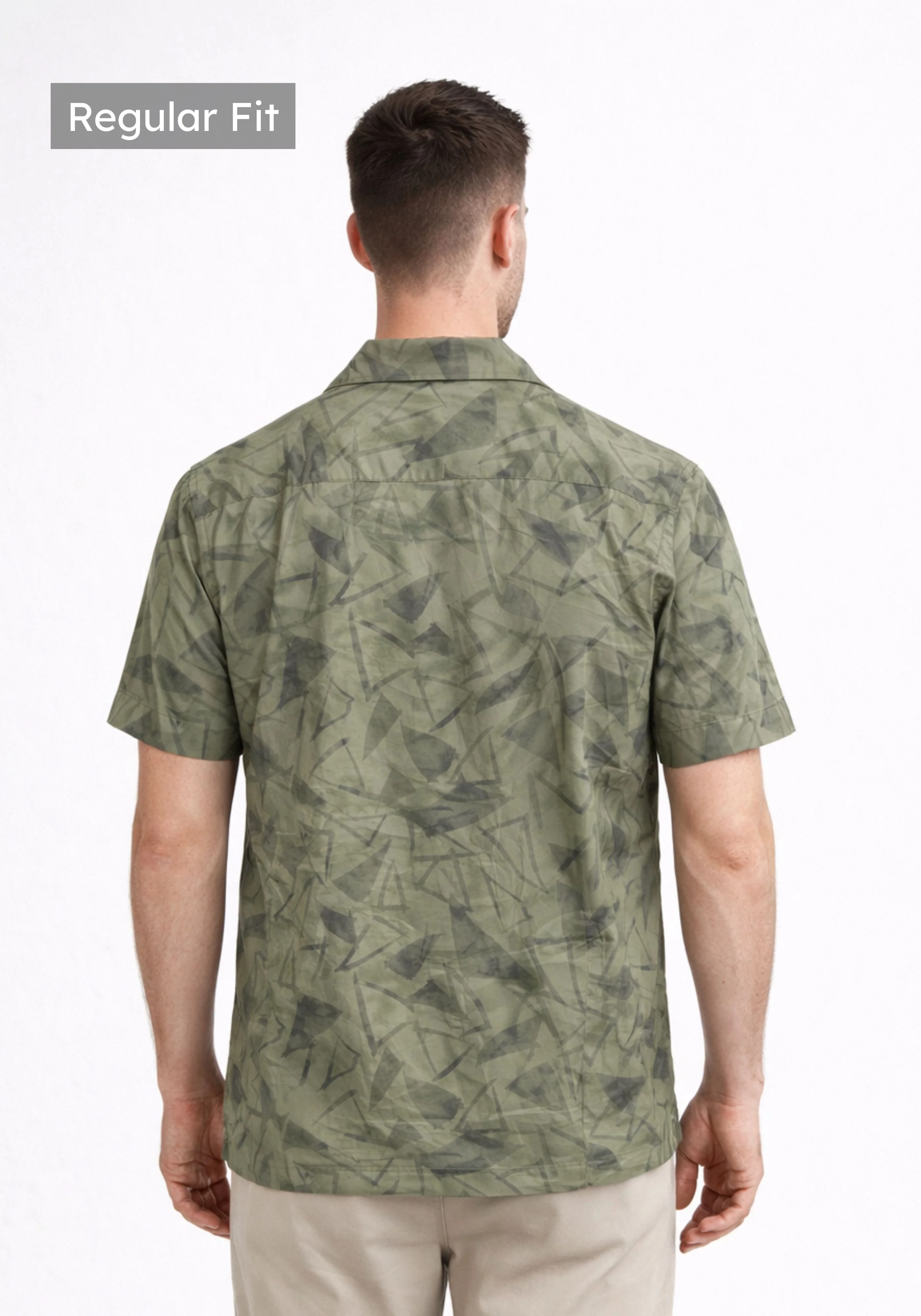 Olive Cuban Collar Print Shirt - Image 3