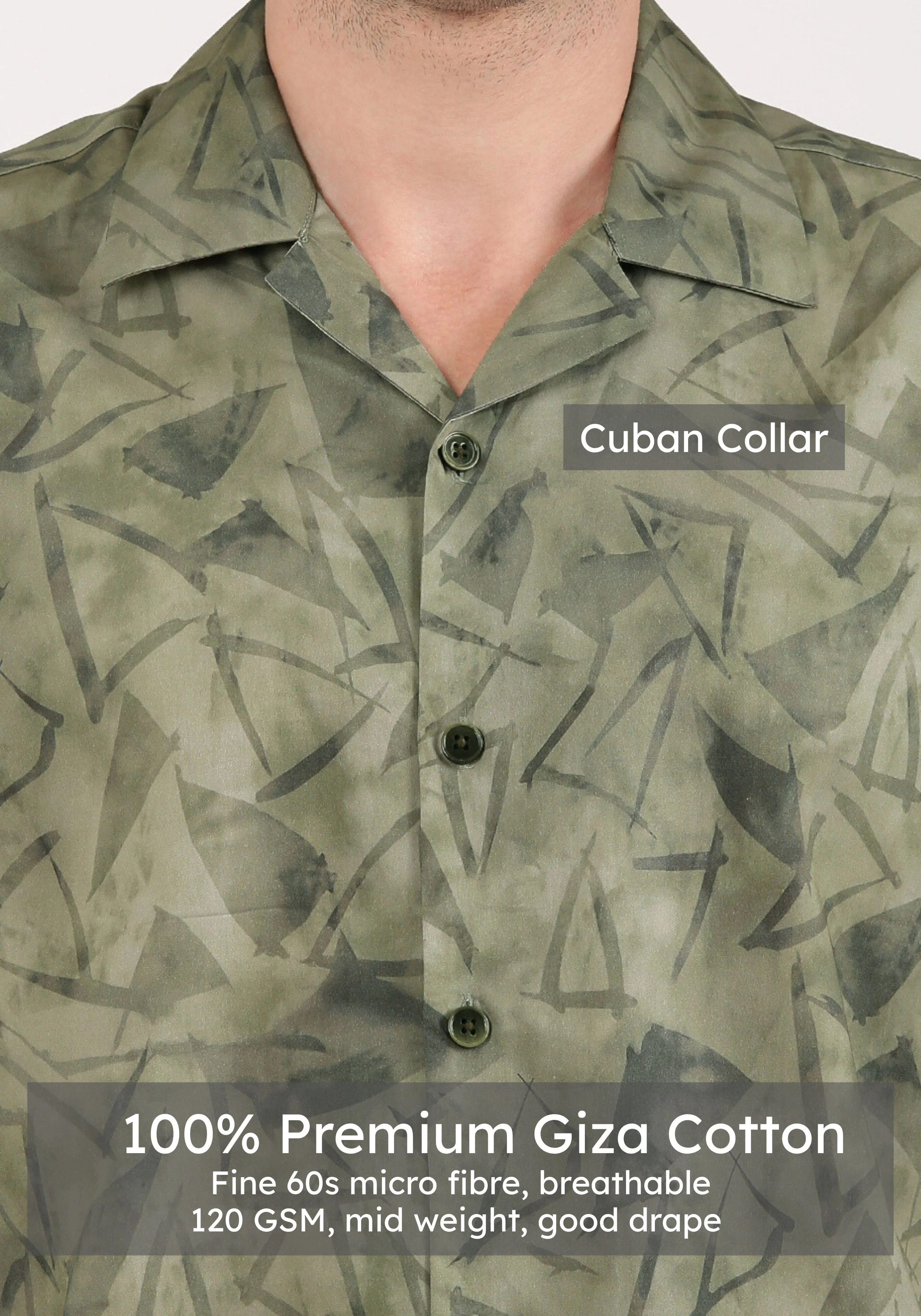 Olive Cuban Collar Print Shirt - Image 4