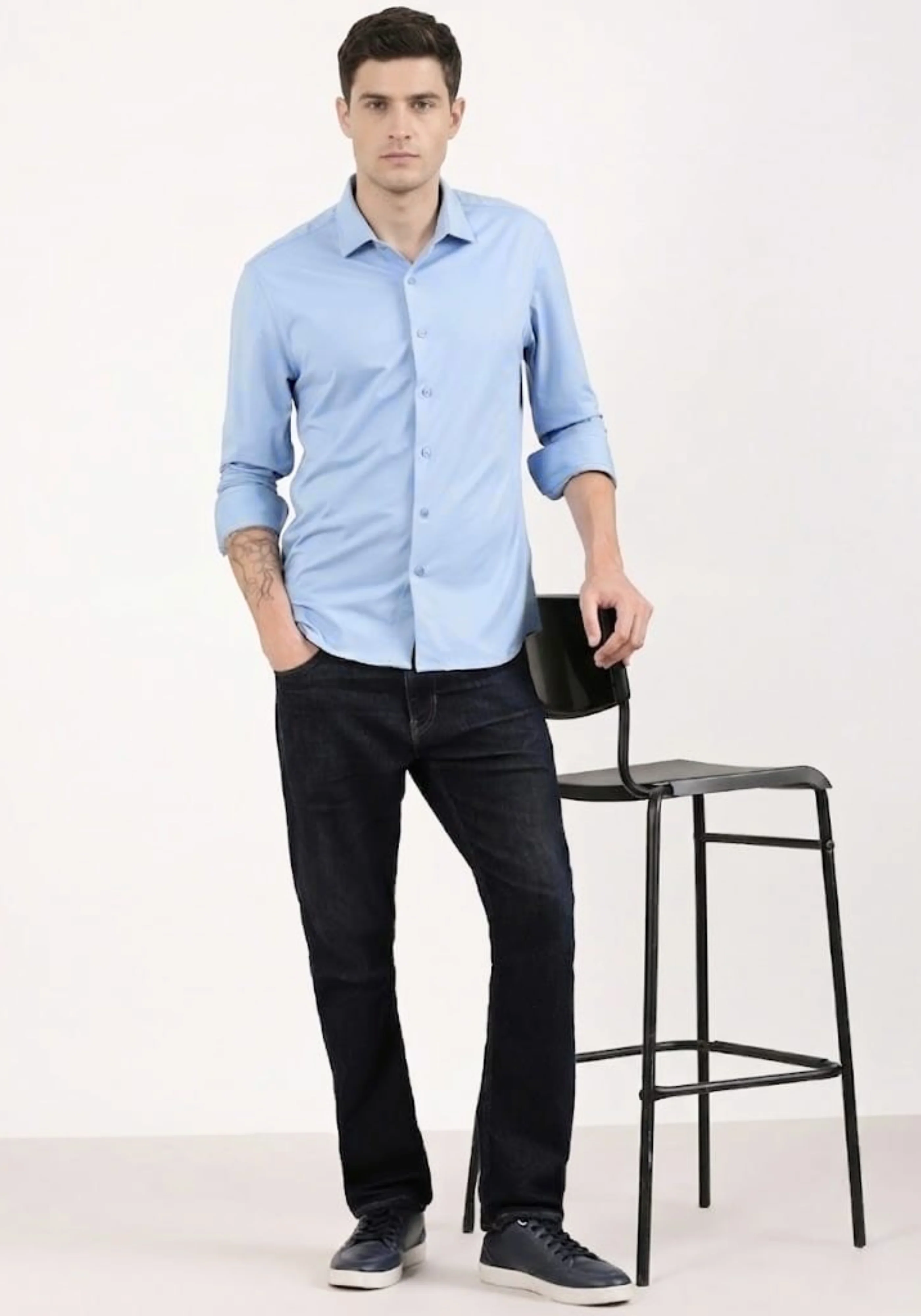 Slim Fit Sky Blue Knit Shirt - Image 2
