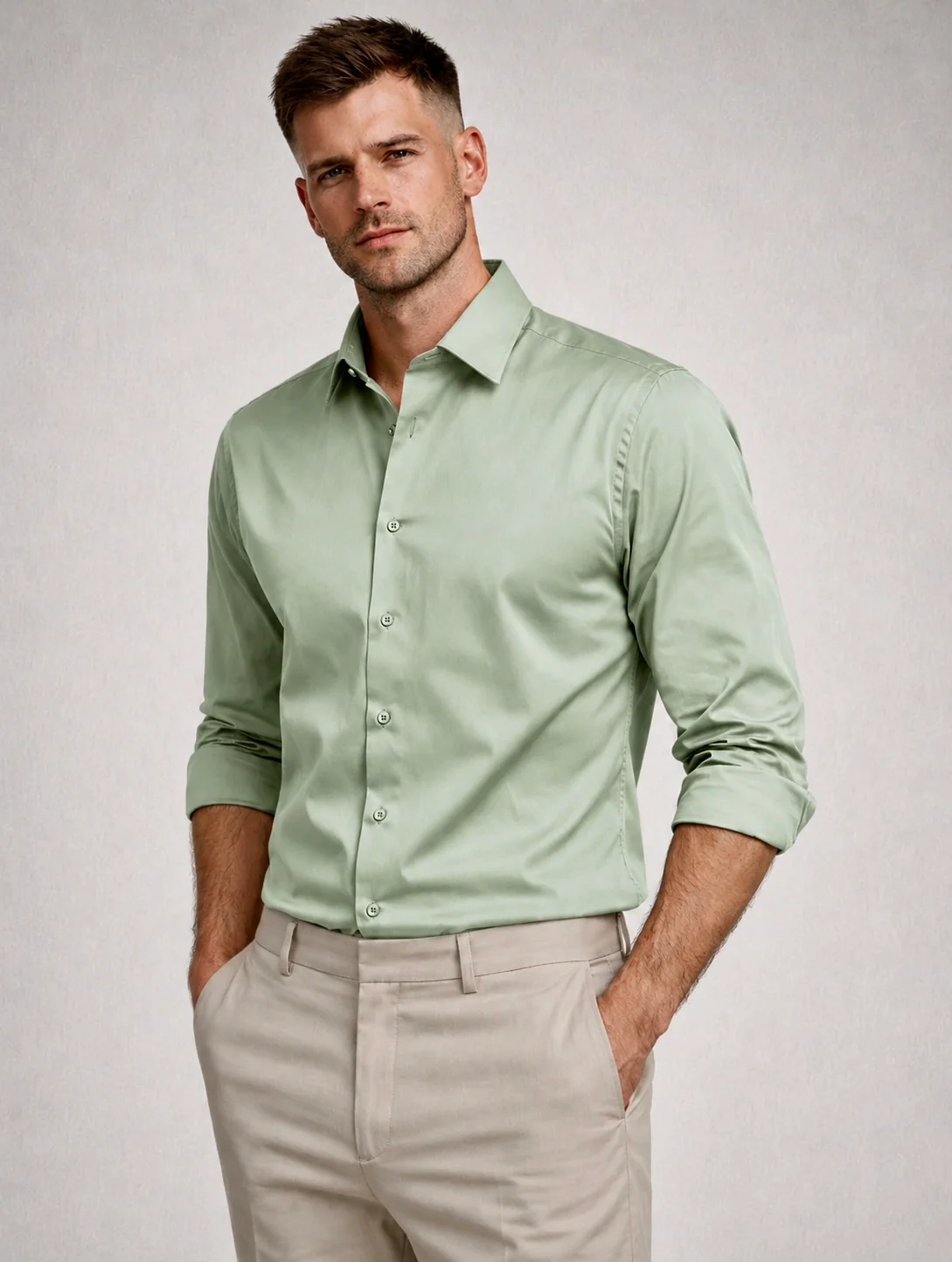 Sage Green Luxe Stretch Shirt - Image 6