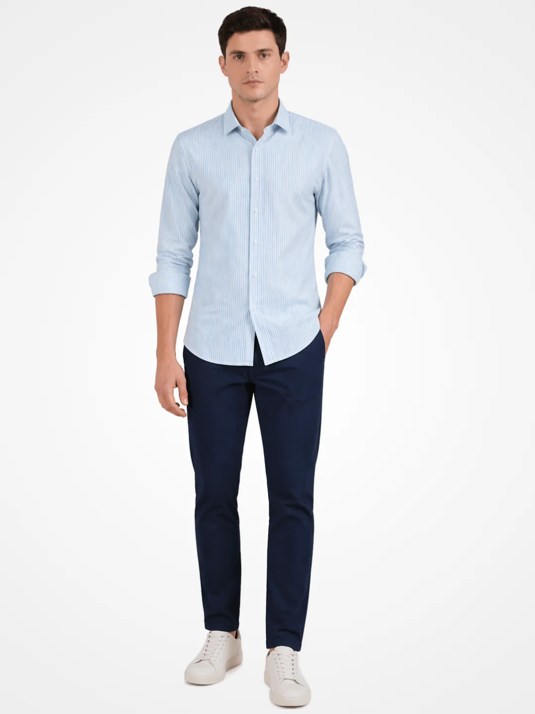 Slim Fit Powder Blue Striped Knit Shirt - Image 3