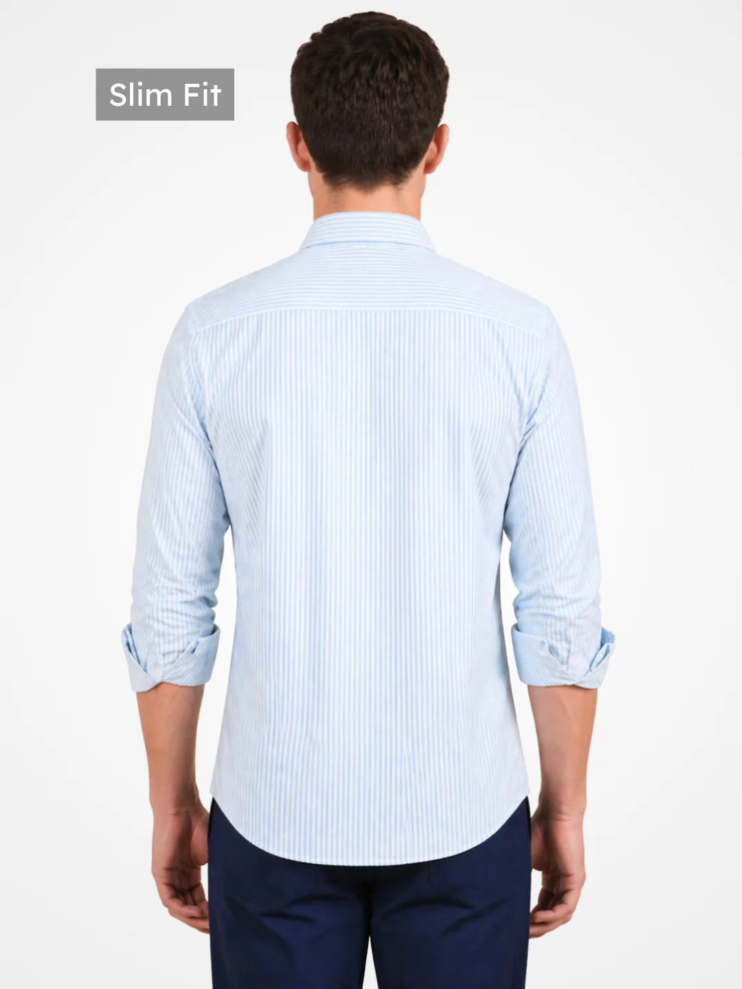 Slim Fit Powder Blue Striped Knit Shirt - Image 4